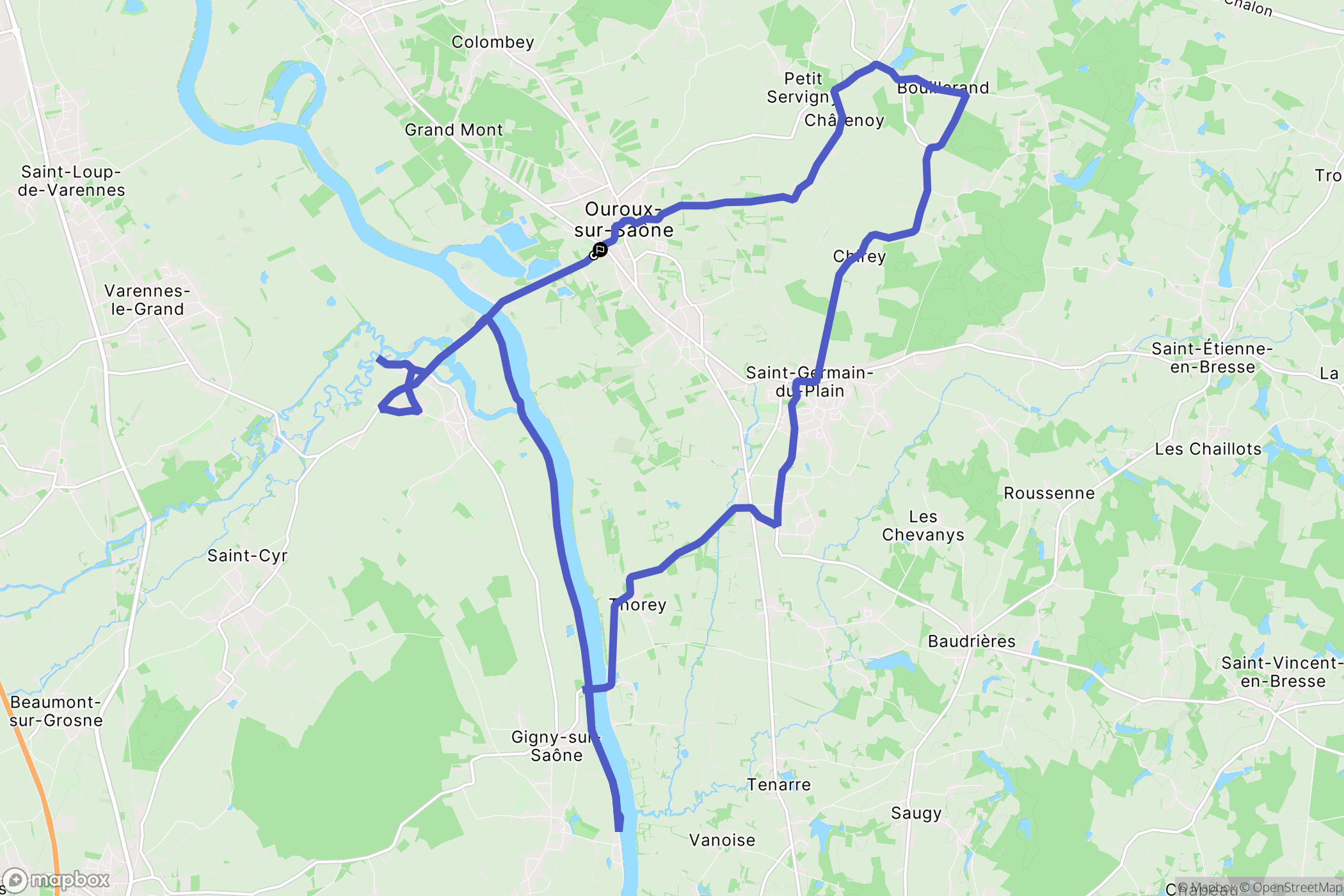 Ouroux-sur-Saône : carte du parcours de randonnée - France