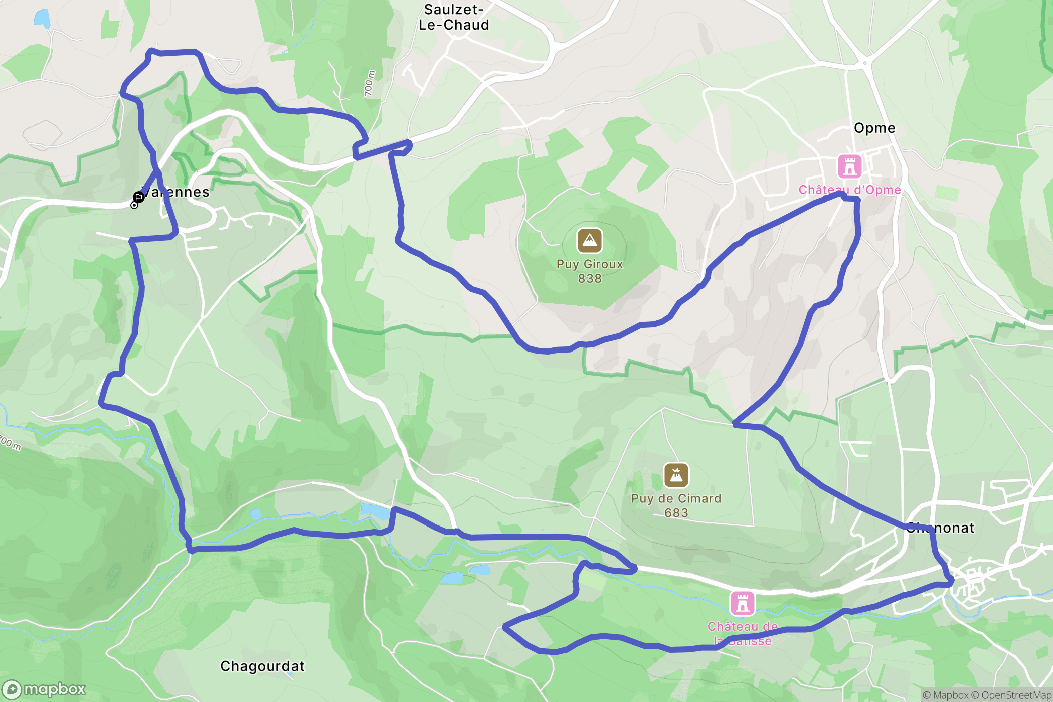 Chanonat : carte du parcours de randonnée - France