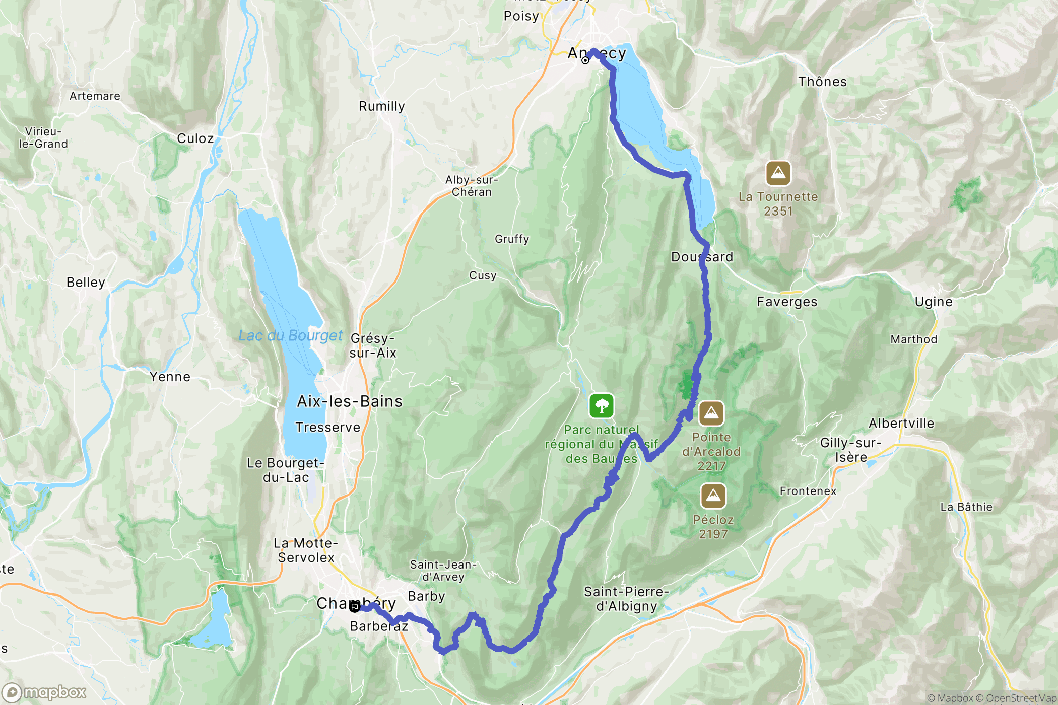 Annecy : carte du parcours de randonnée - France