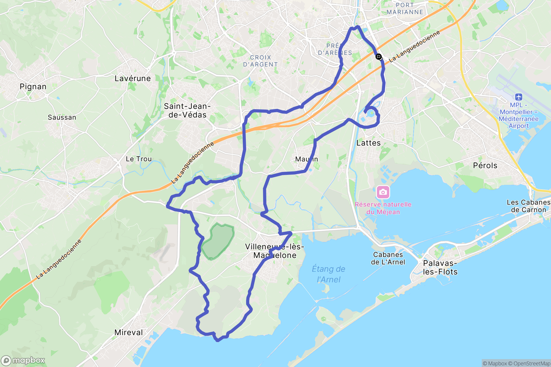 Montpellier : carte du parcours de randonnée - France