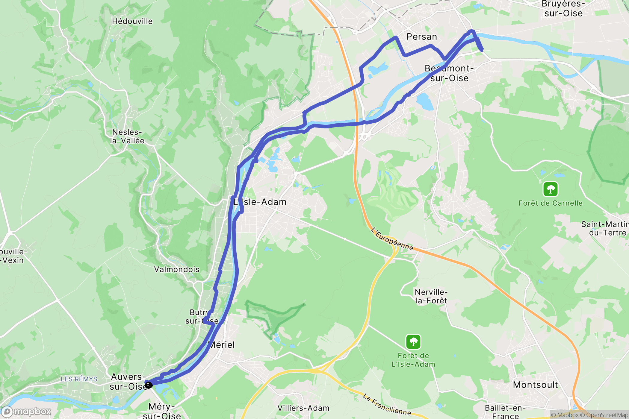 Méry-sur-Oise : carte du parcours de randonnée - France
