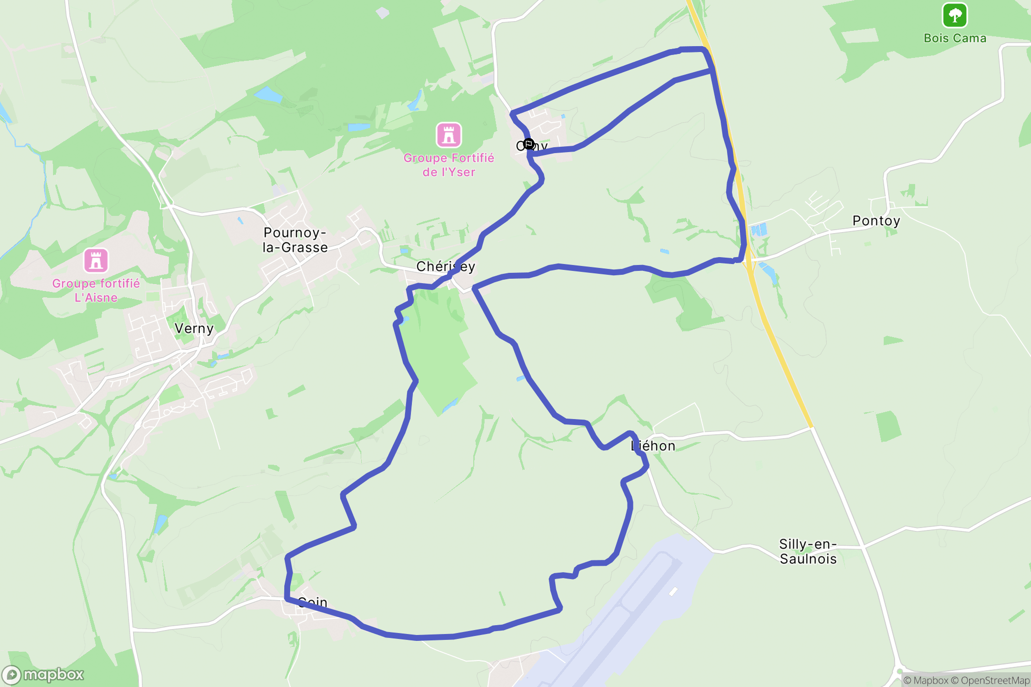 Orny : carte du parcours de randonnée - France