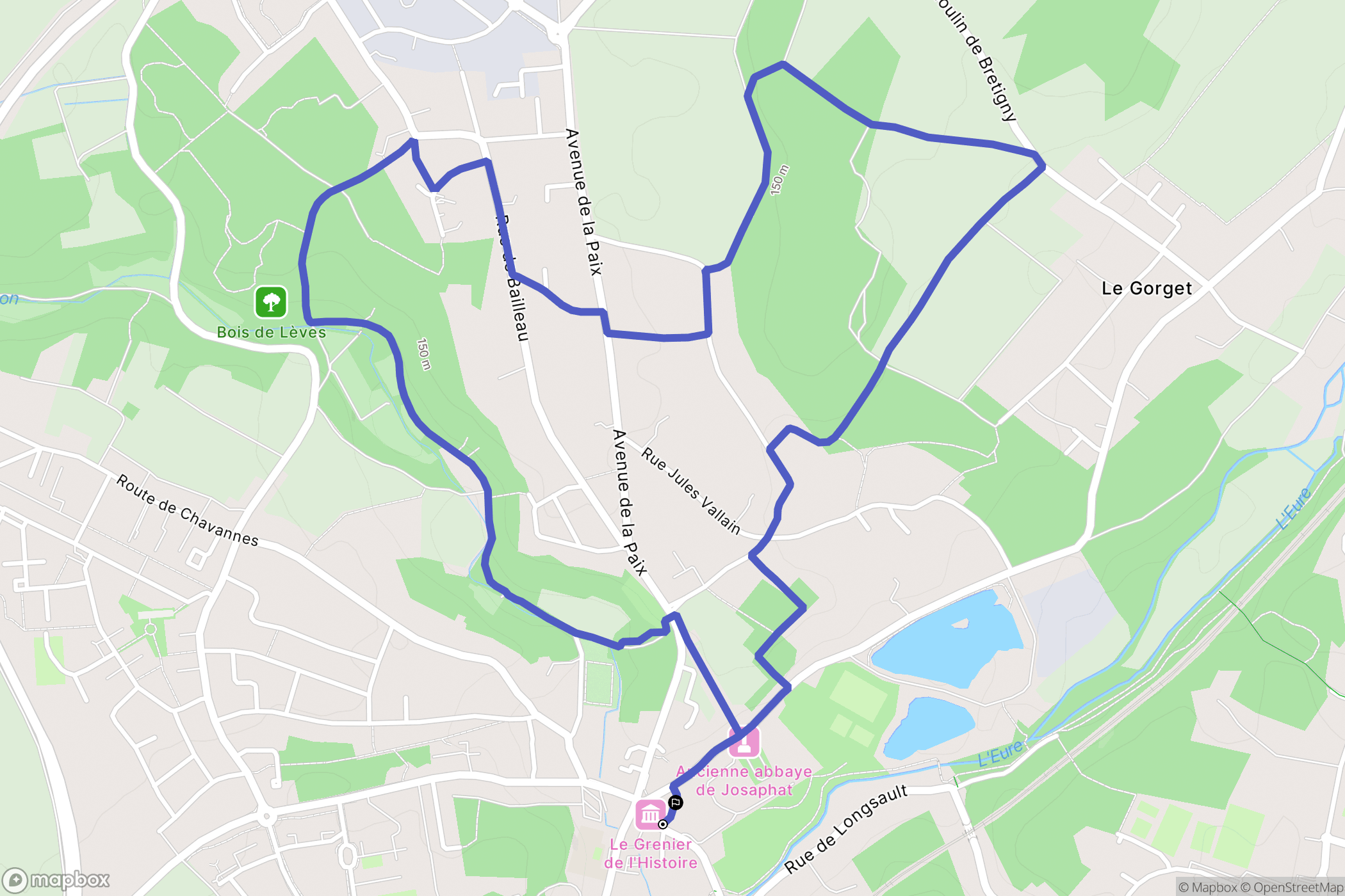 Lèves : carte du parcours de randonnée - France