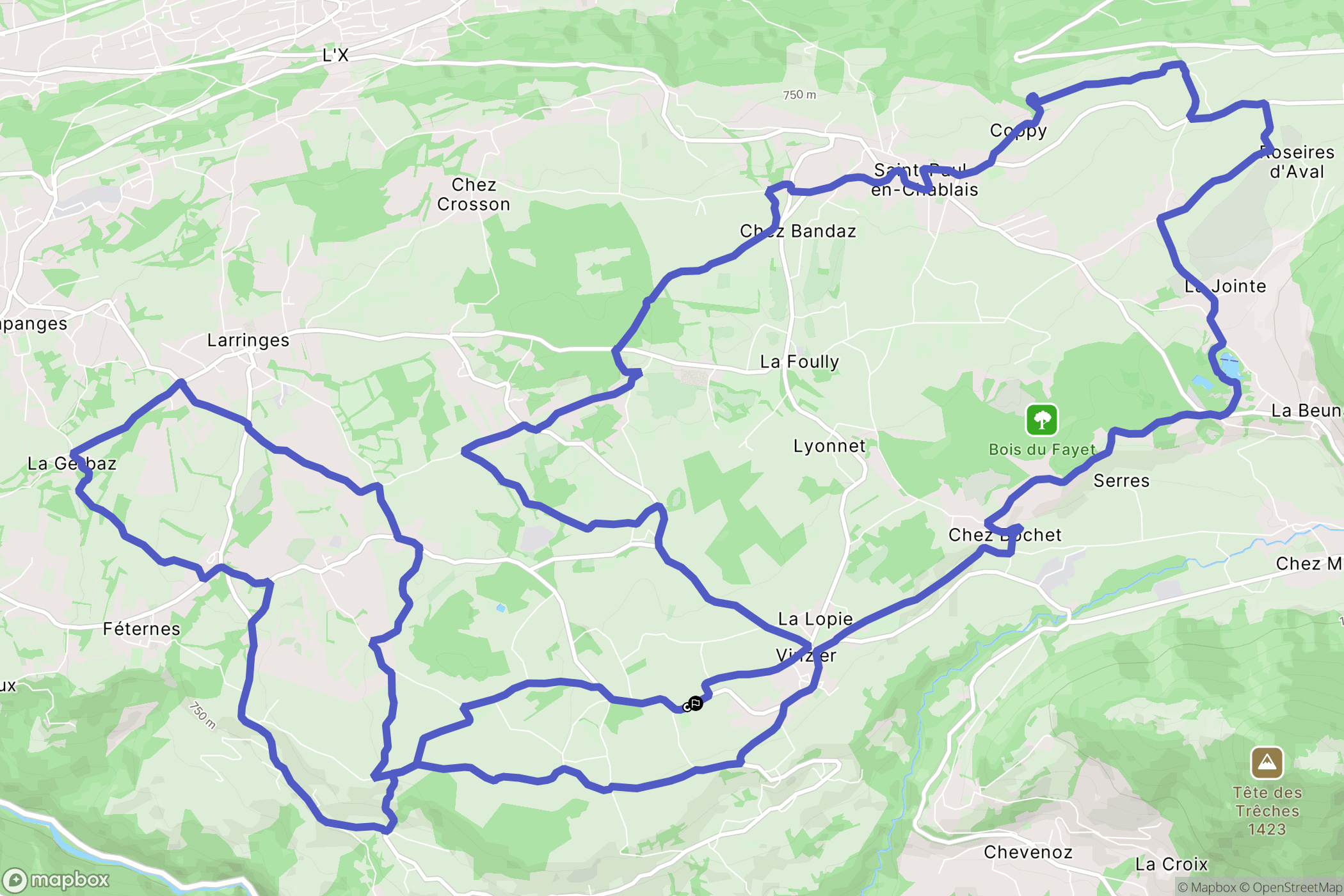 Vinzier : carte du parcours de randonnée - France