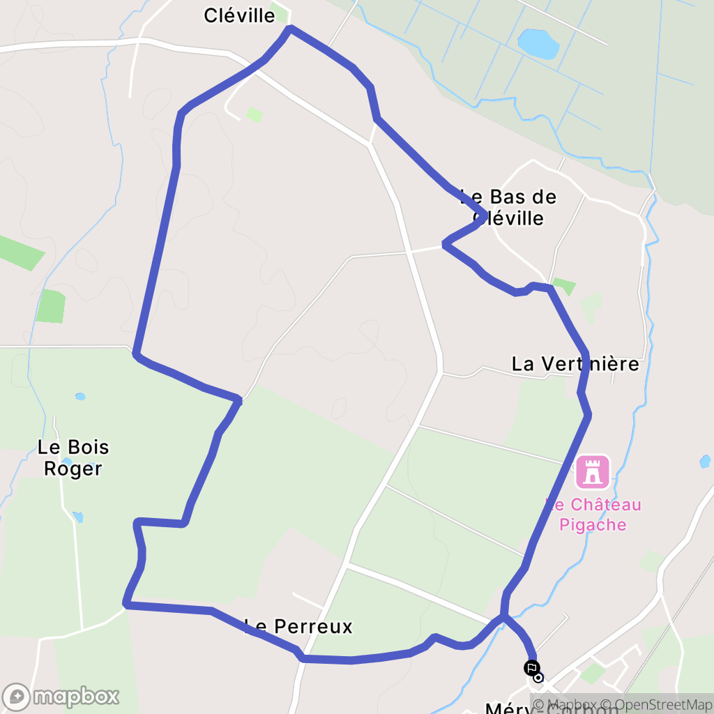 Méry-Bissières-en-Auge : carte du parcours de randonnée - France