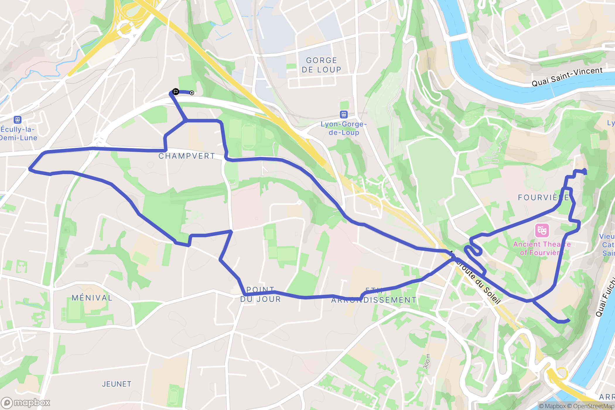Lyon : carte du parcours de randonnée - France