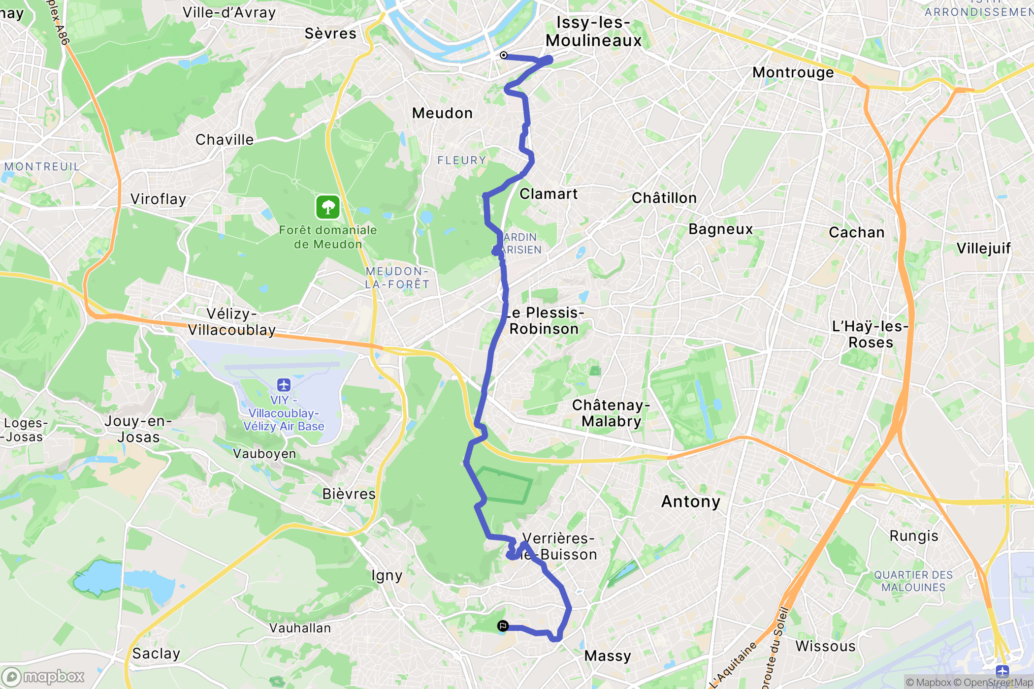 Issy-les-Moulineaux : carte du parcours de randonnée - France