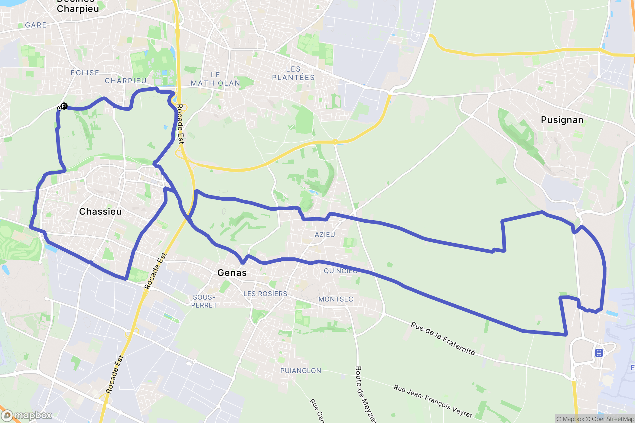 Décines-Charpieu : carte du parcours de randonnée - France
