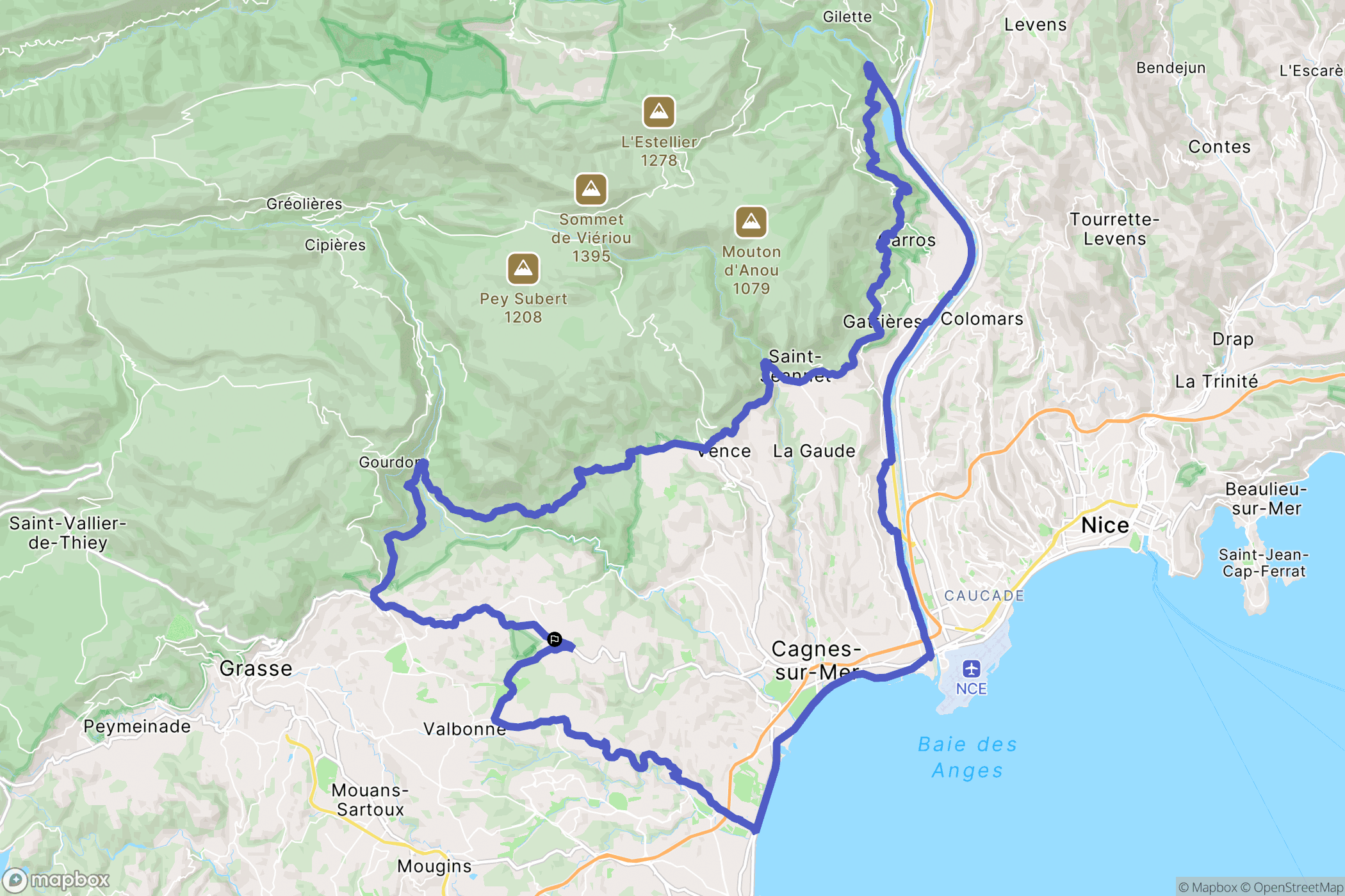 Roquefort-les-Pins : carte du parcours de randonnée - France