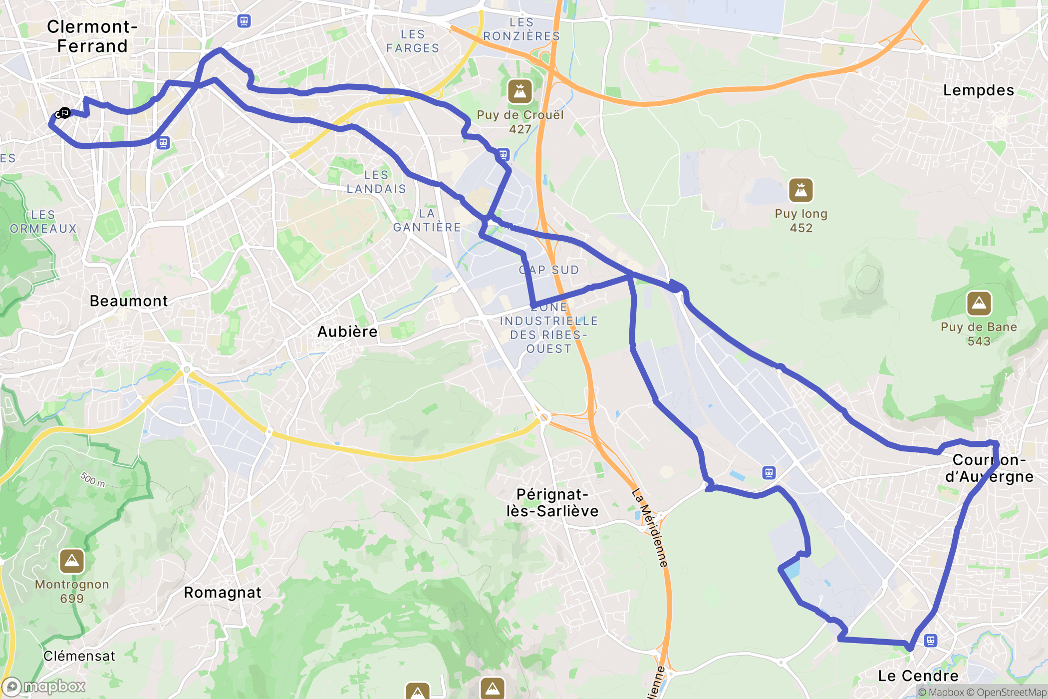 Clermont-Ferrand : carte du parcours de randonnée - France