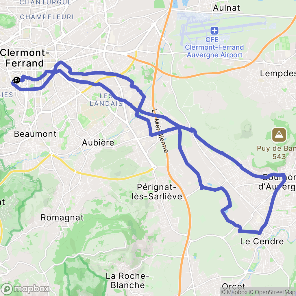 Clermont-Ferrand : carte du parcours de randonnée - France