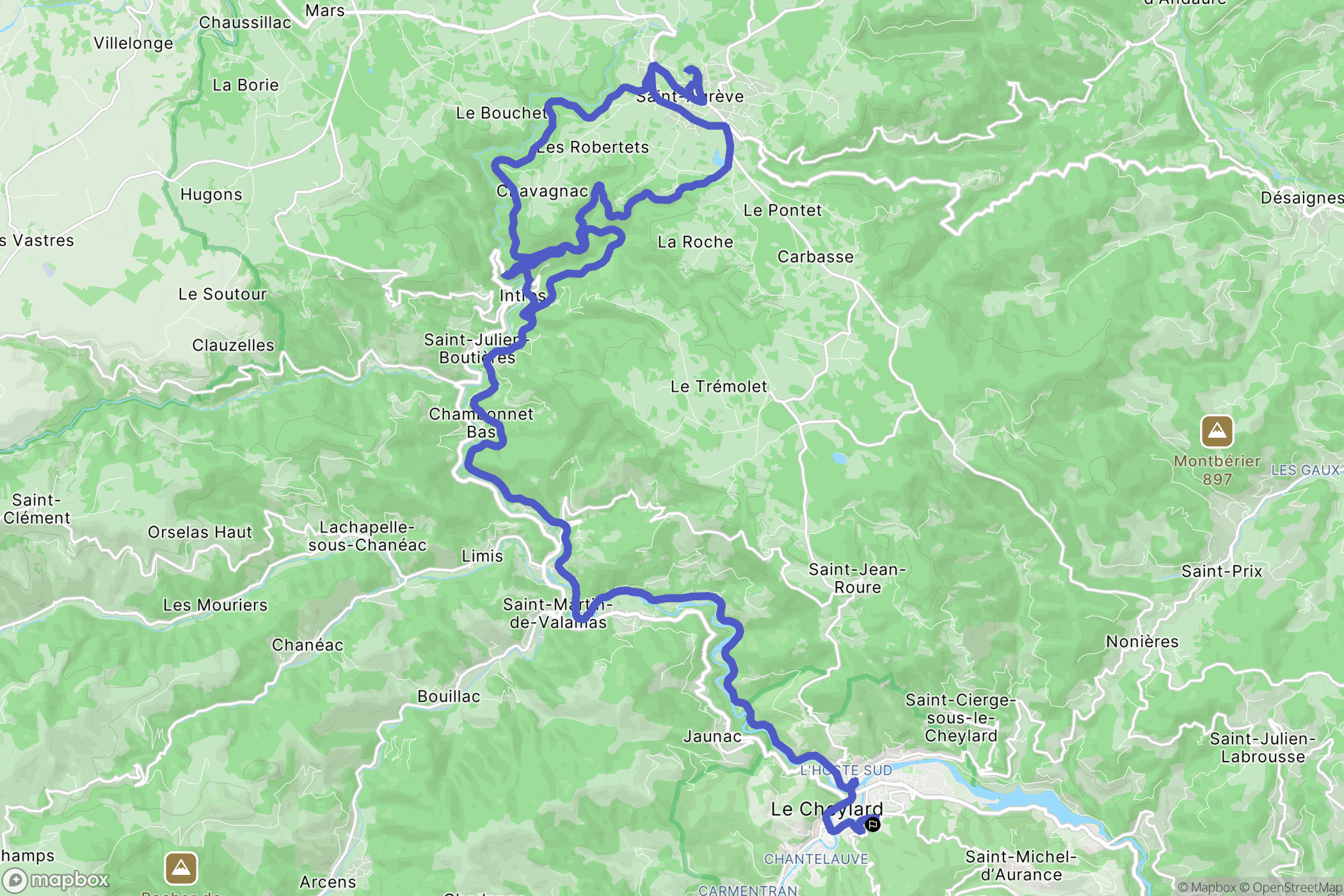 Le Cheylard : carte du parcours de randonnée - France