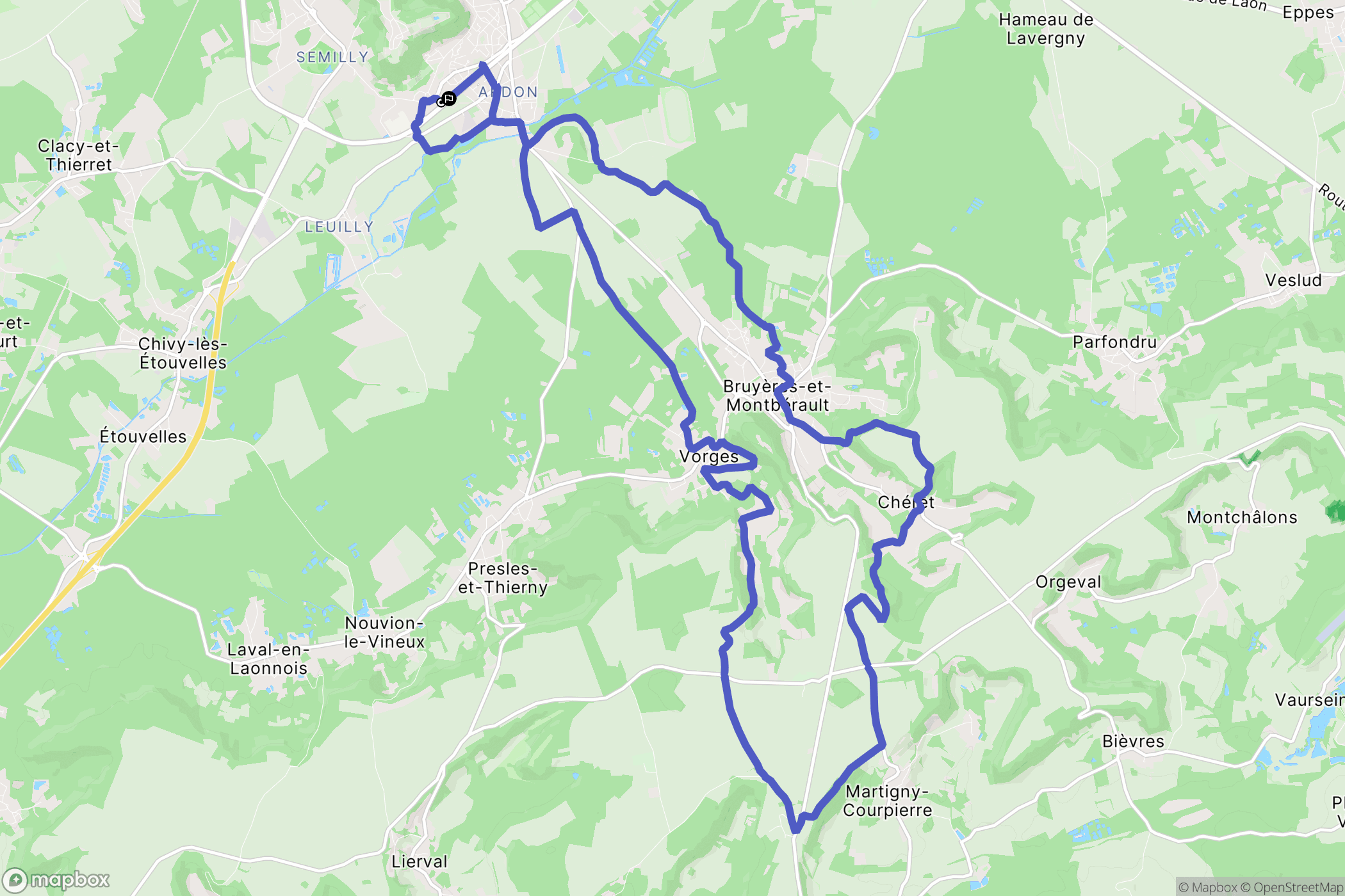 Laon : carte du parcours de randonnée - France