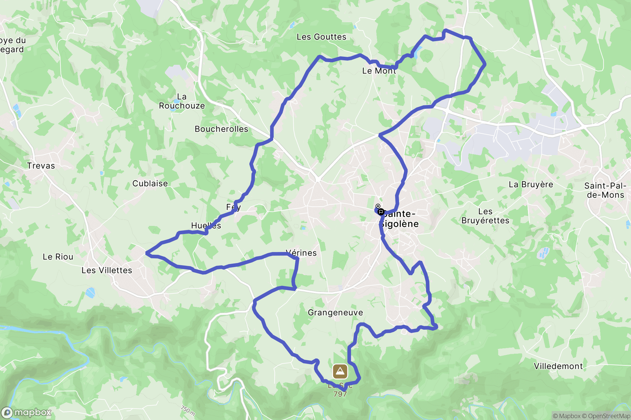 Sainte-Sigolène : carte du parcours de randonnée - France