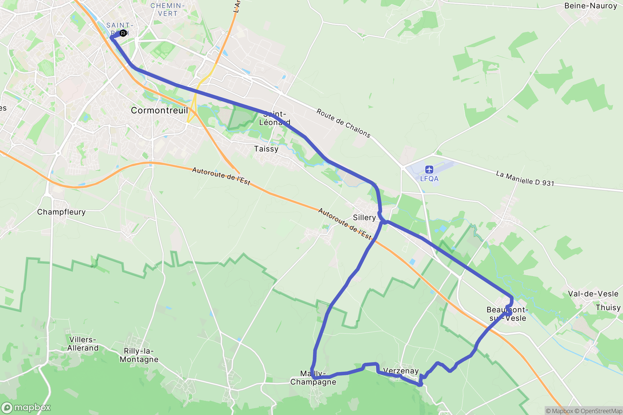 Reims : carte du parcours de randonnée - France