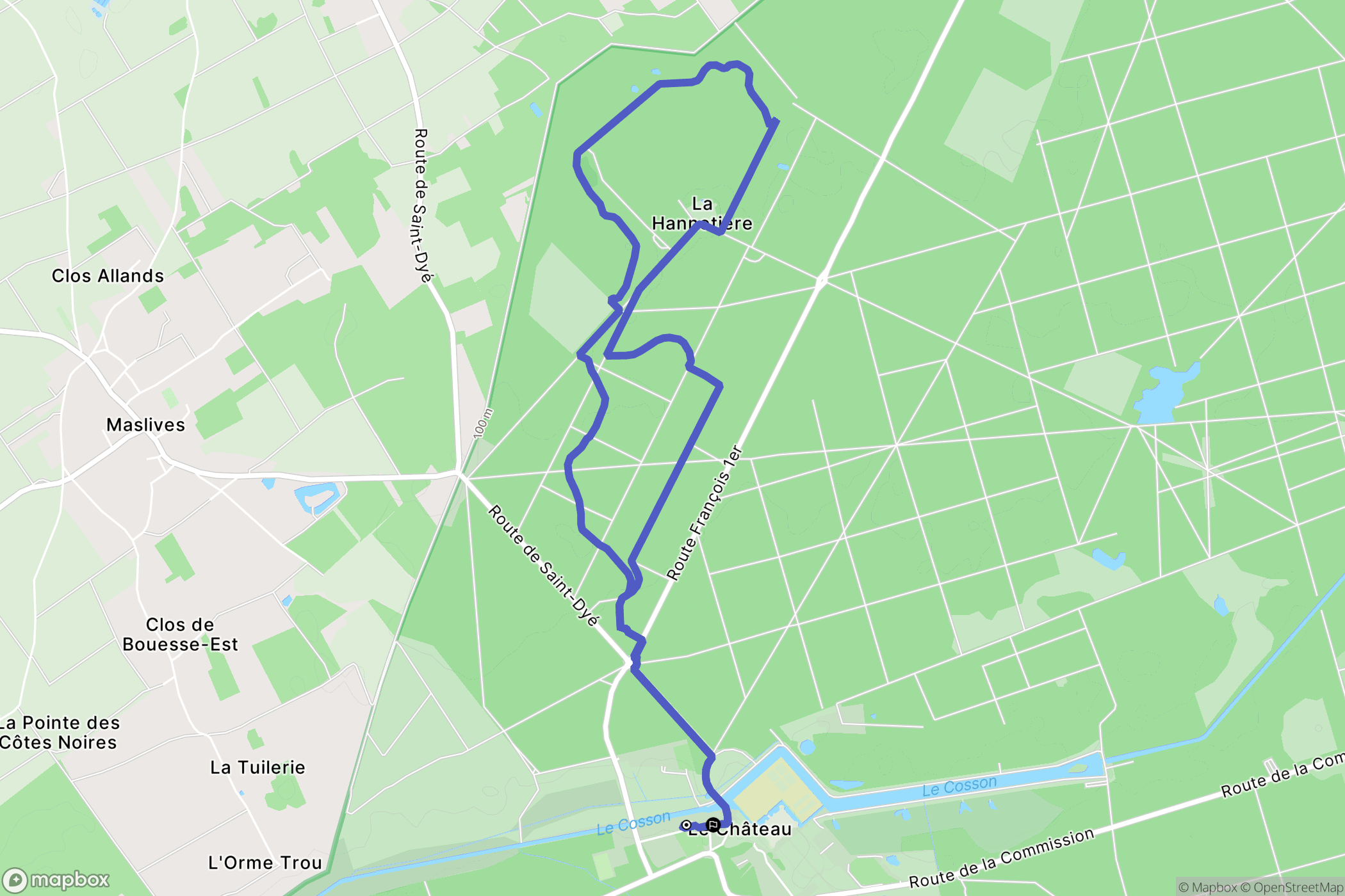 Chambord : carte du parcours de randonnée - France