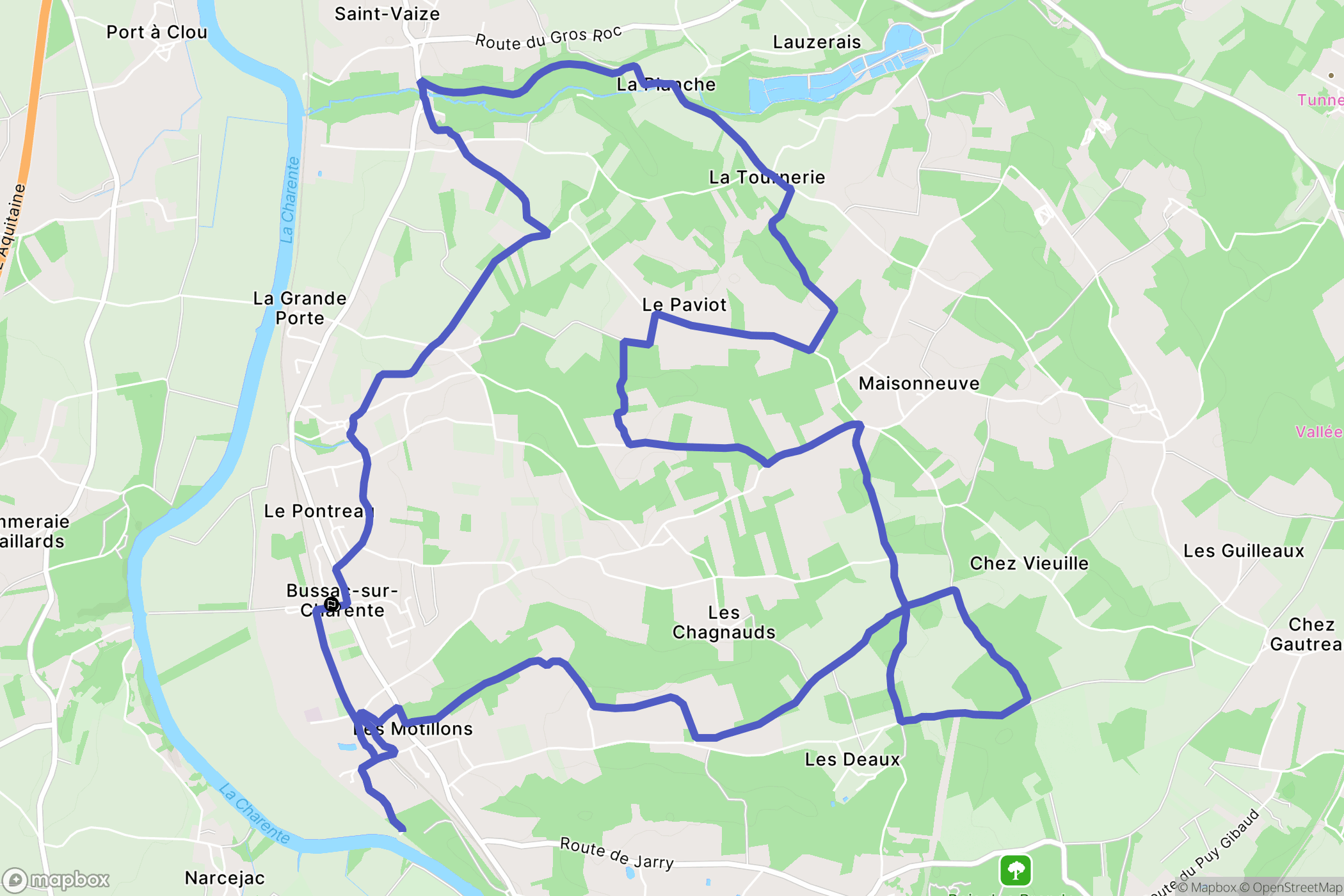 Bussac-sur-Charente : carte du parcours de randonnée - France