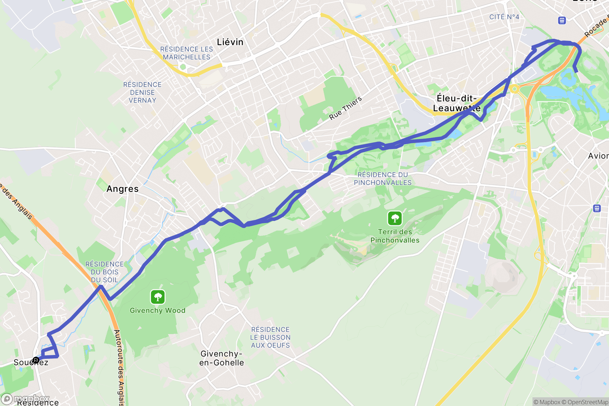 Souchez : carte du parcours de randonnée - France