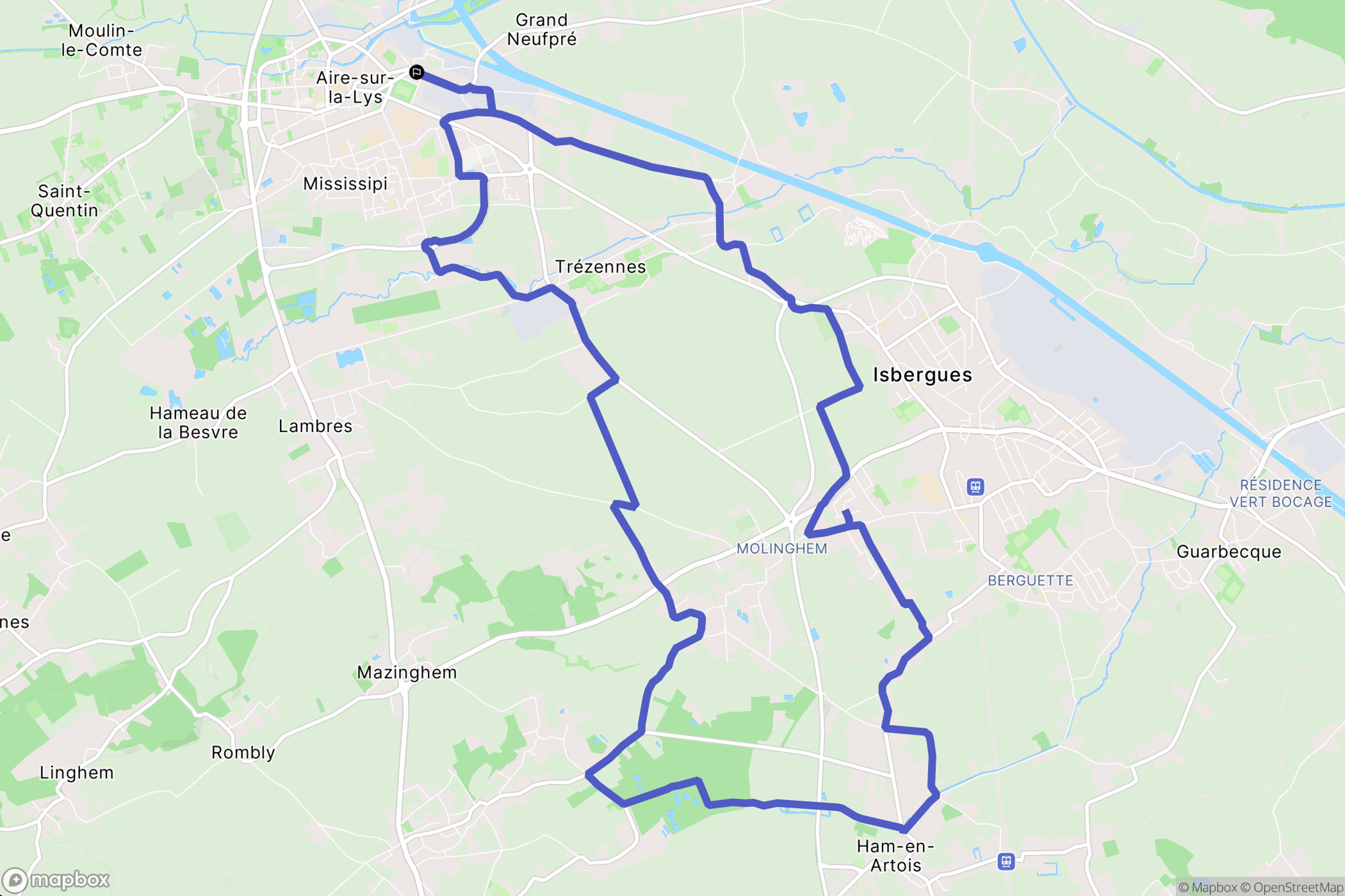 Aire-sur-la-Lys : carte du parcours de randonnée - France