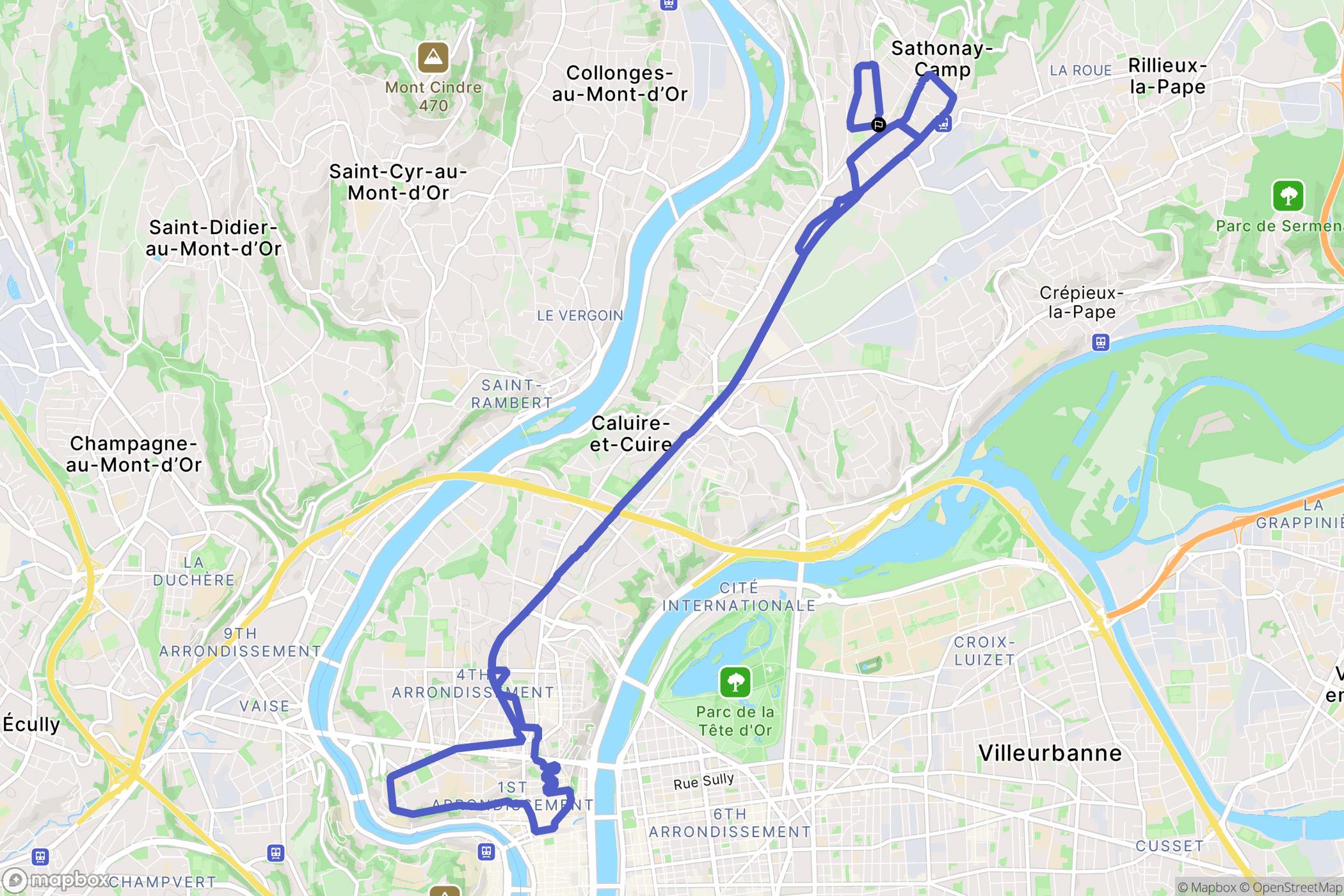 Sathonay-Camp : carte du parcours de randonnée - France
