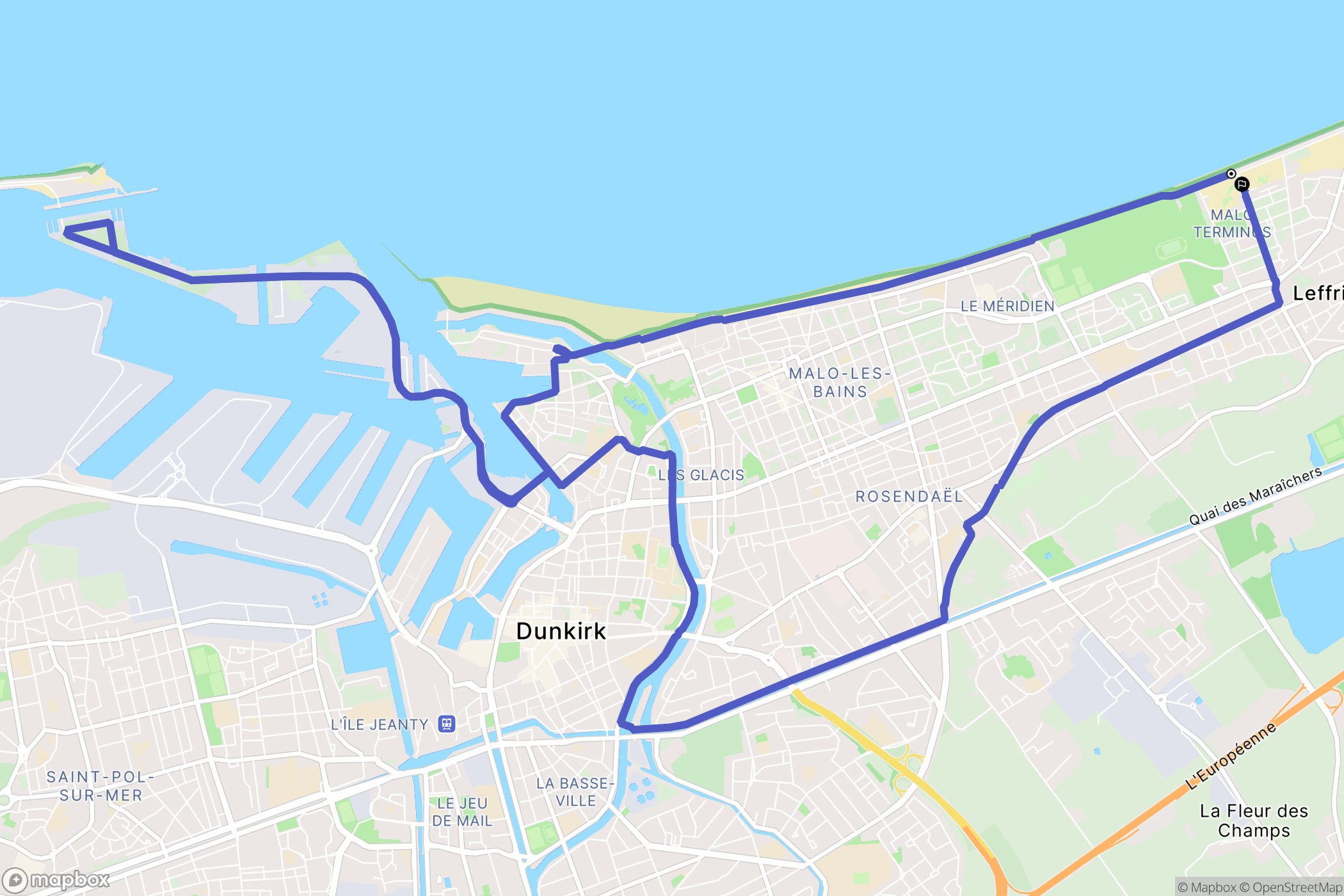 Dunkerque : carte du parcours de randonnée - France