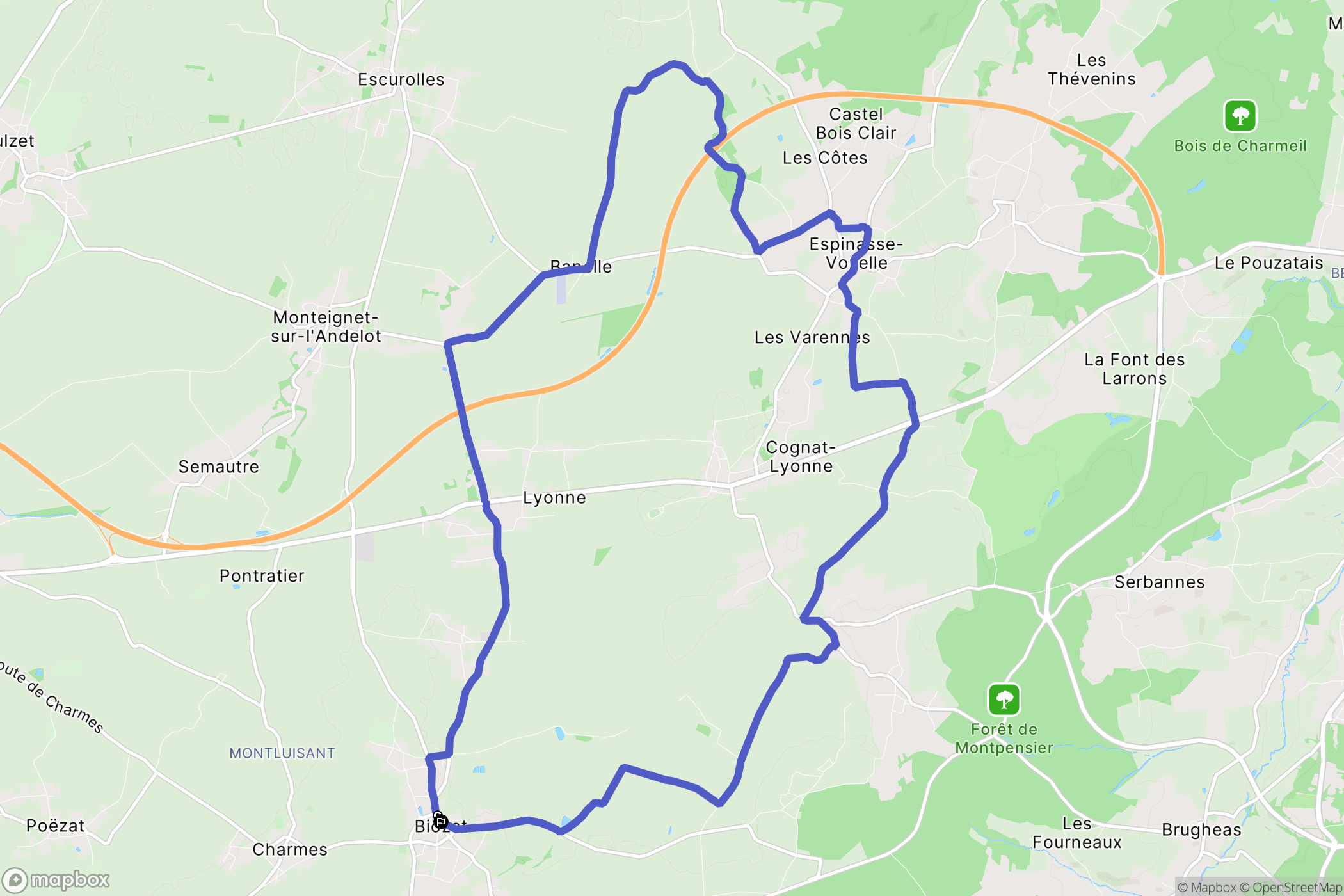 Biozat : carte du parcours de randonnée - France