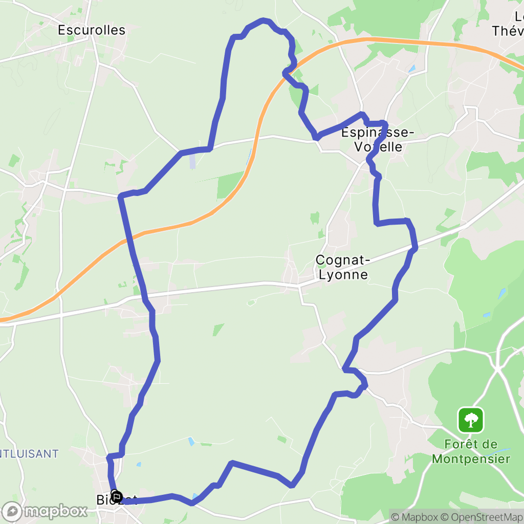 Biozat : carte du parcours de randonnée - France