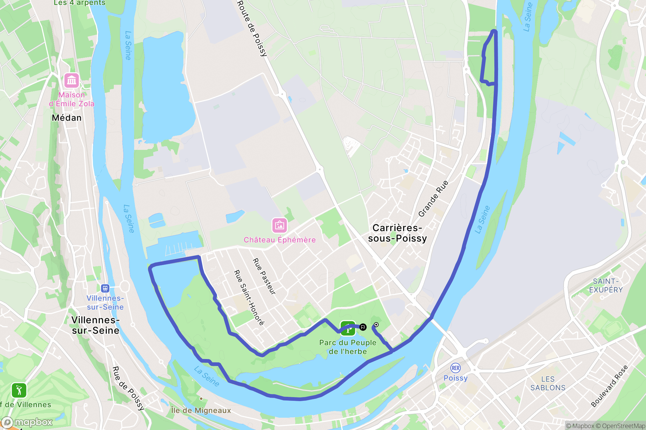 Carrières-sous-Poissy : carte du parcours de randonnée - France
