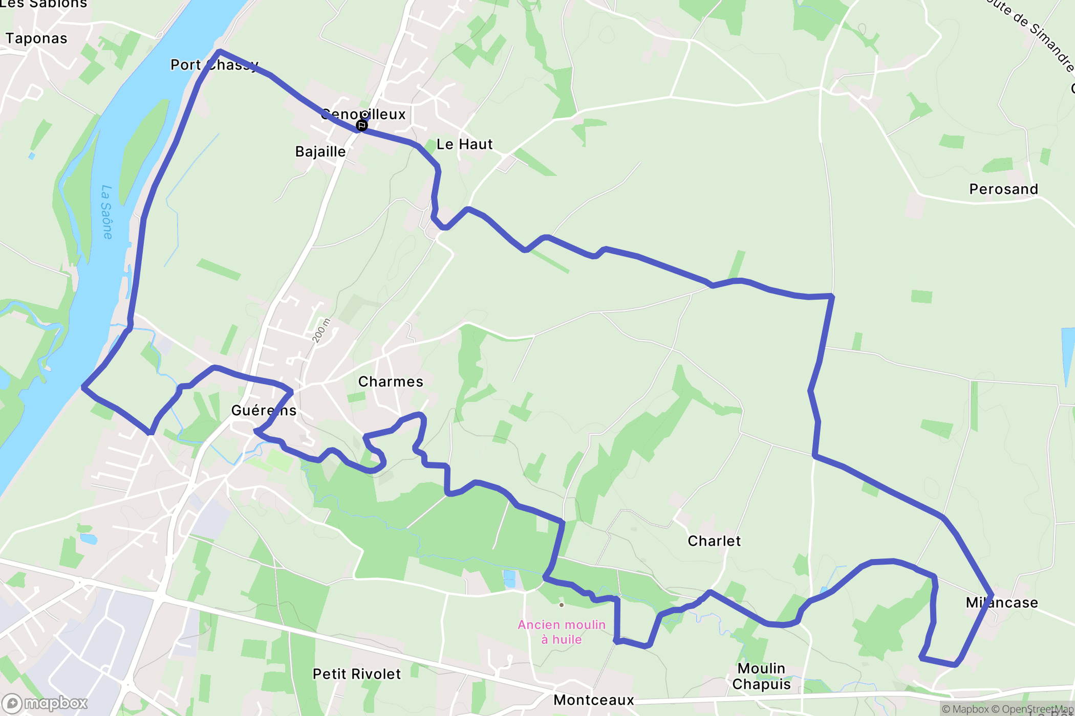 Genouilleux : carte du parcours de randonnée - France