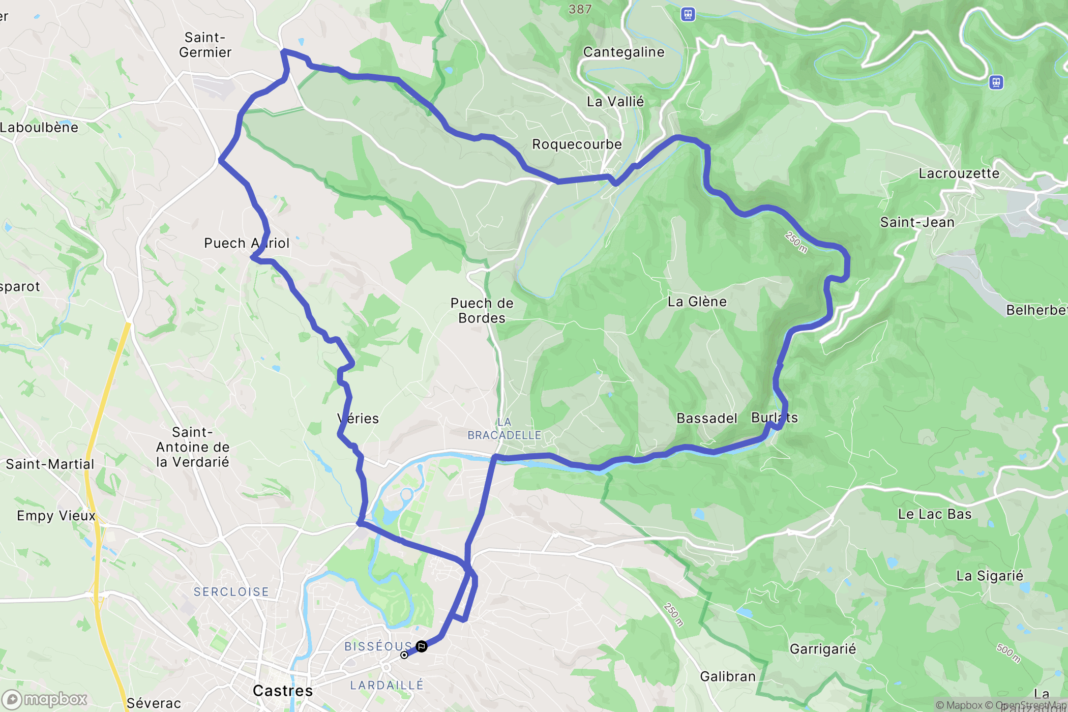 Castres : carte du parcours de randonnée - France