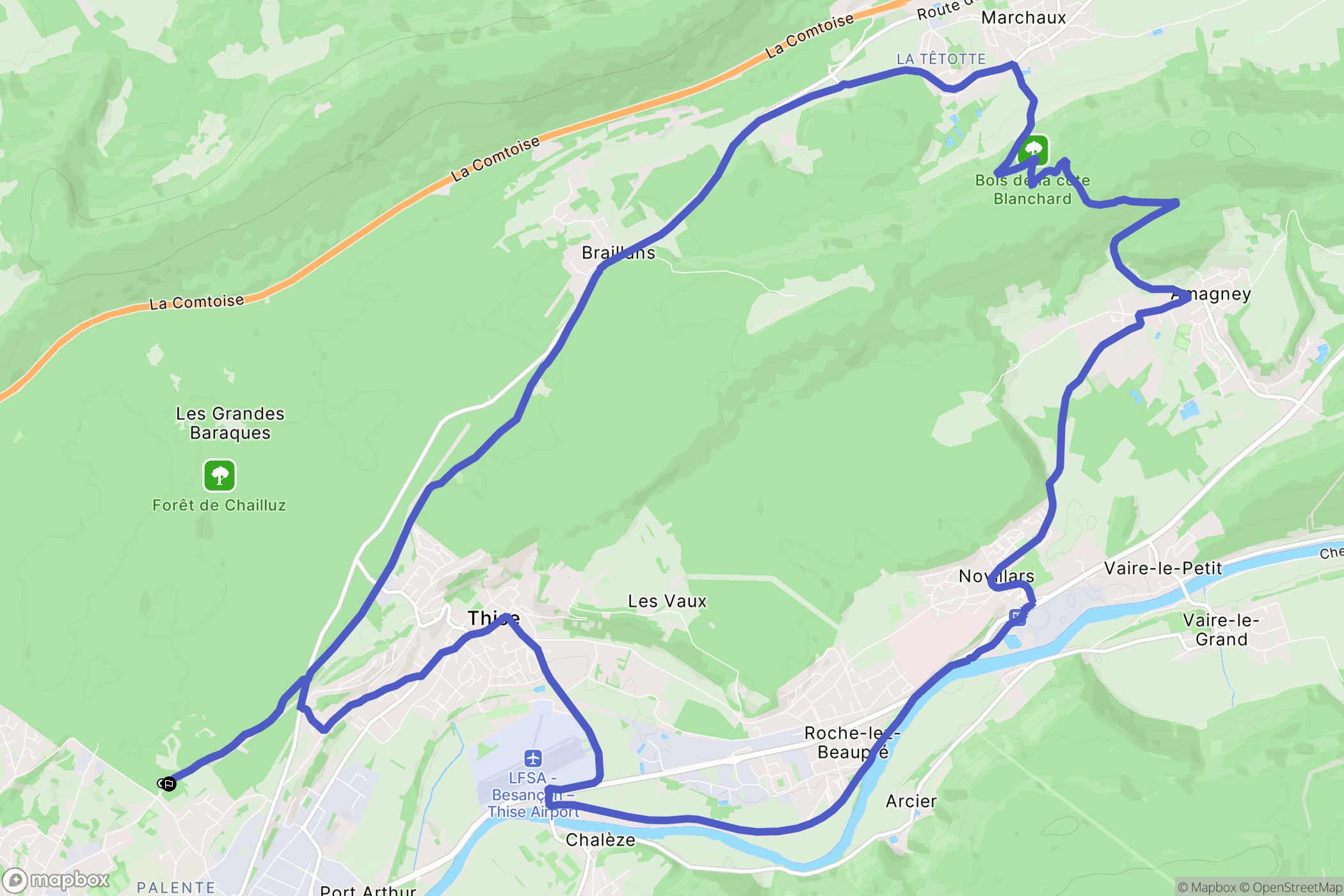 Besançon : carte du parcours de randonnée - France