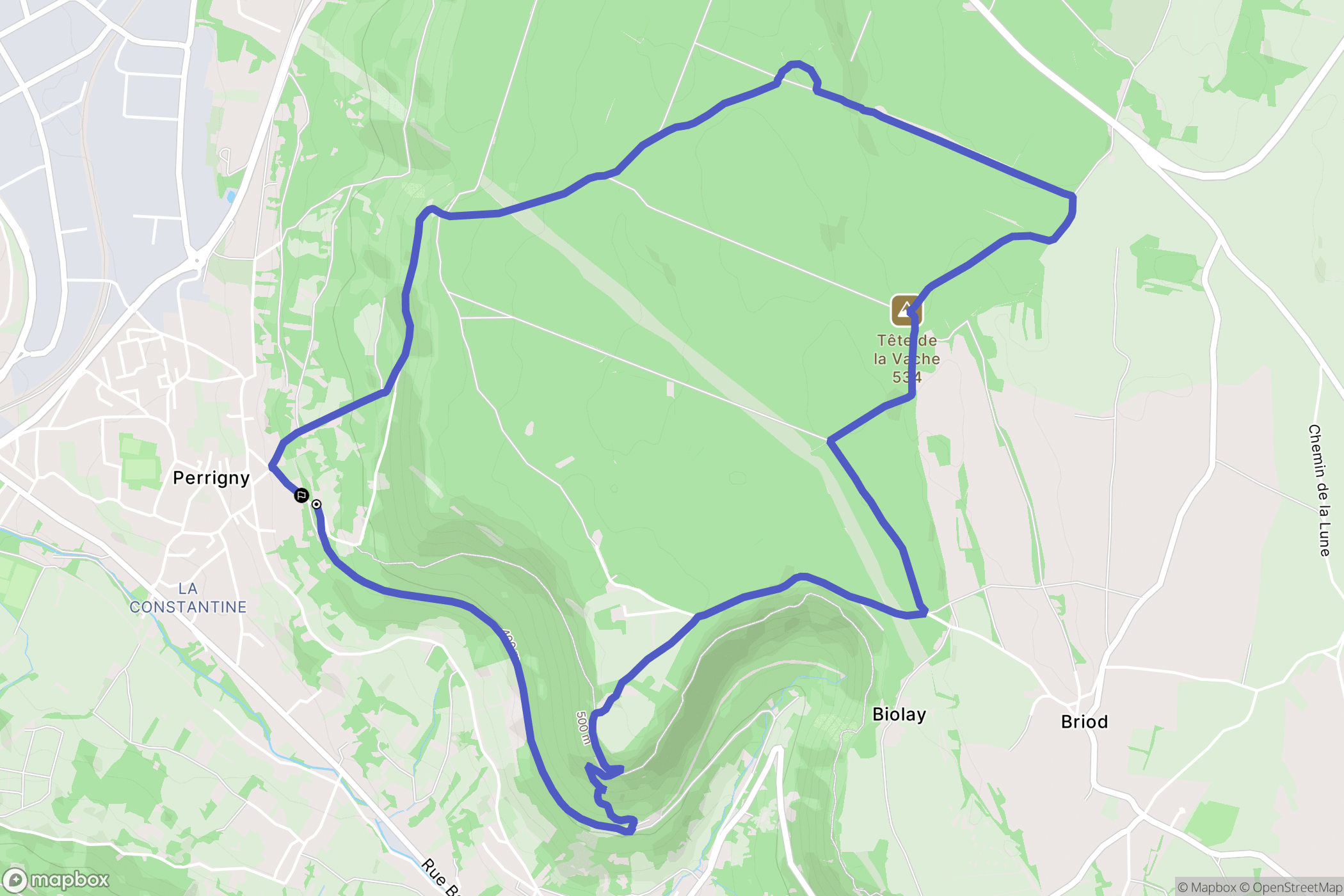 Perrigny : carte du parcours de randonnée - France