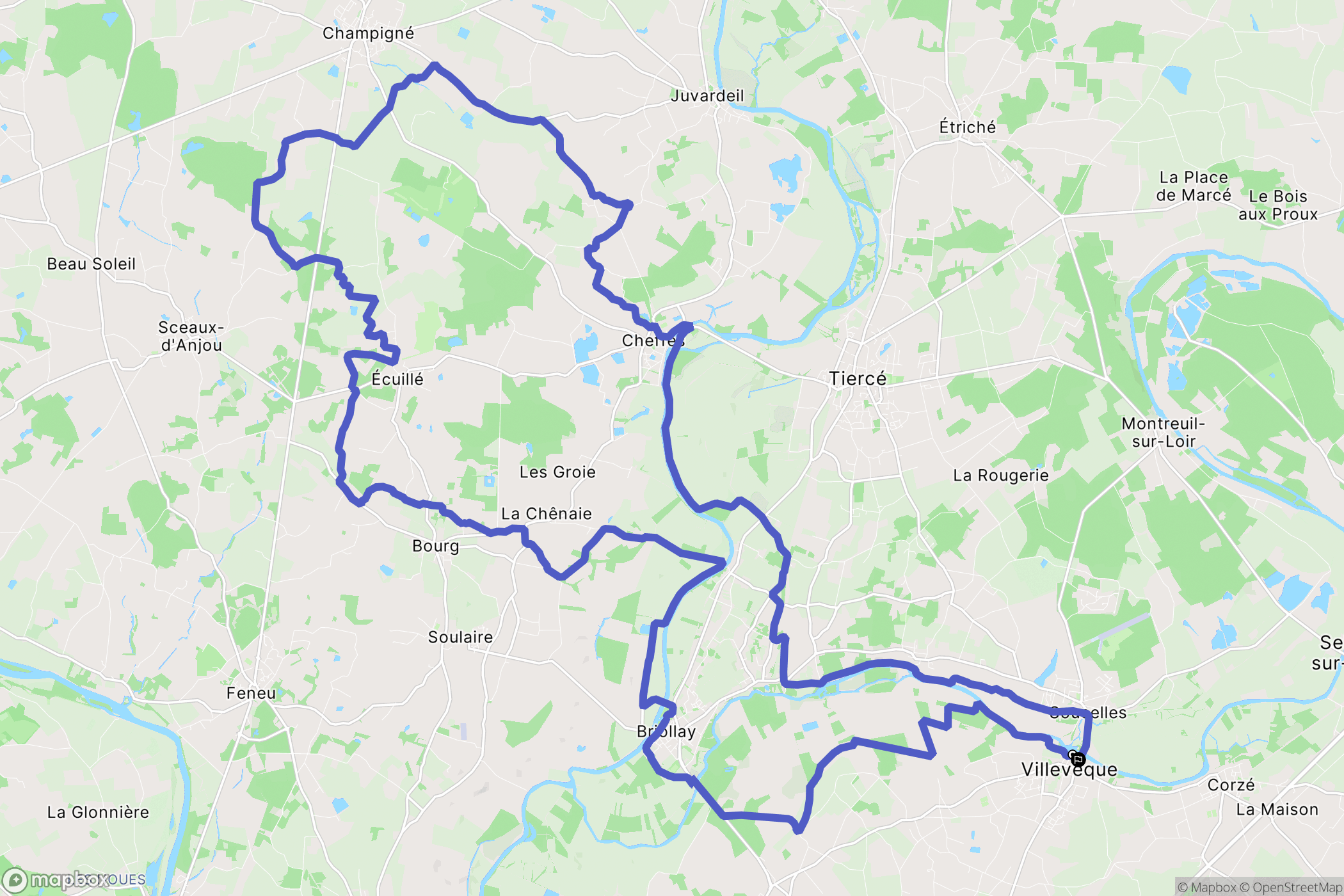 Rives-du-Loir-en-Anjou : carte du parcours de randonnée - France