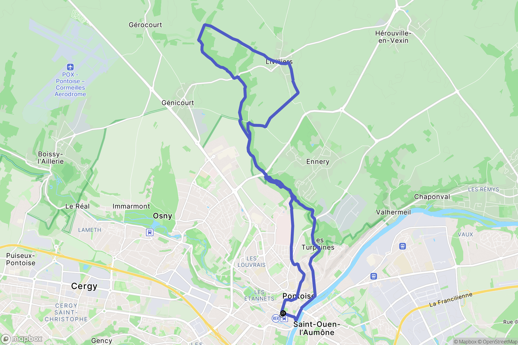 Pontoise : carte du parcours de randonnée - France