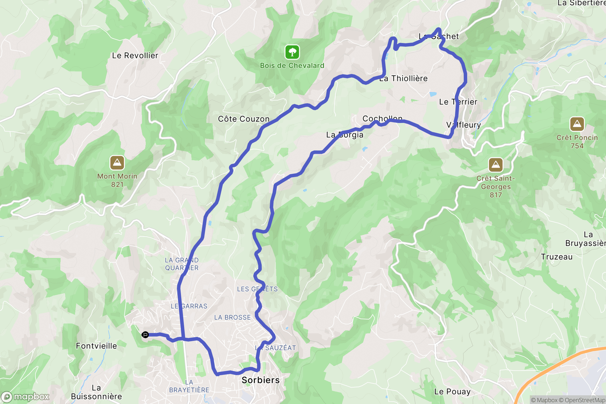 Sorbiers : carte du parcours de randonnée - France