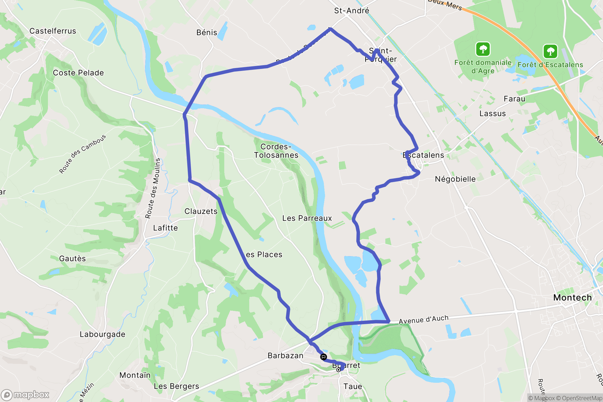 Bourret : carte du parcours de randonnée - France