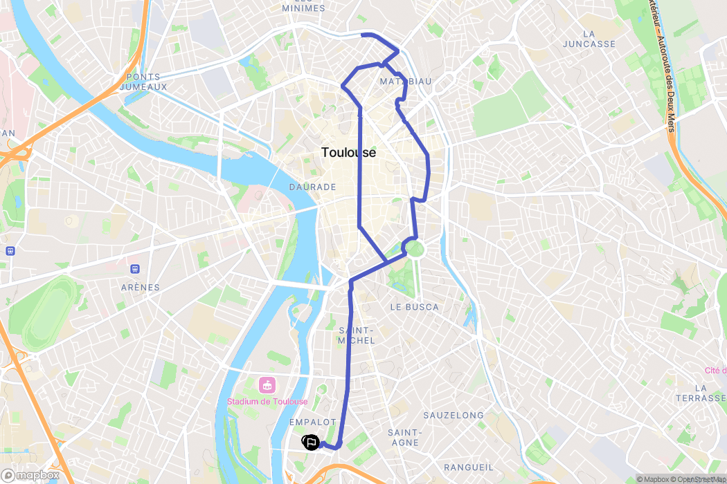 Toulouse : carte du parcours de randonnée - France