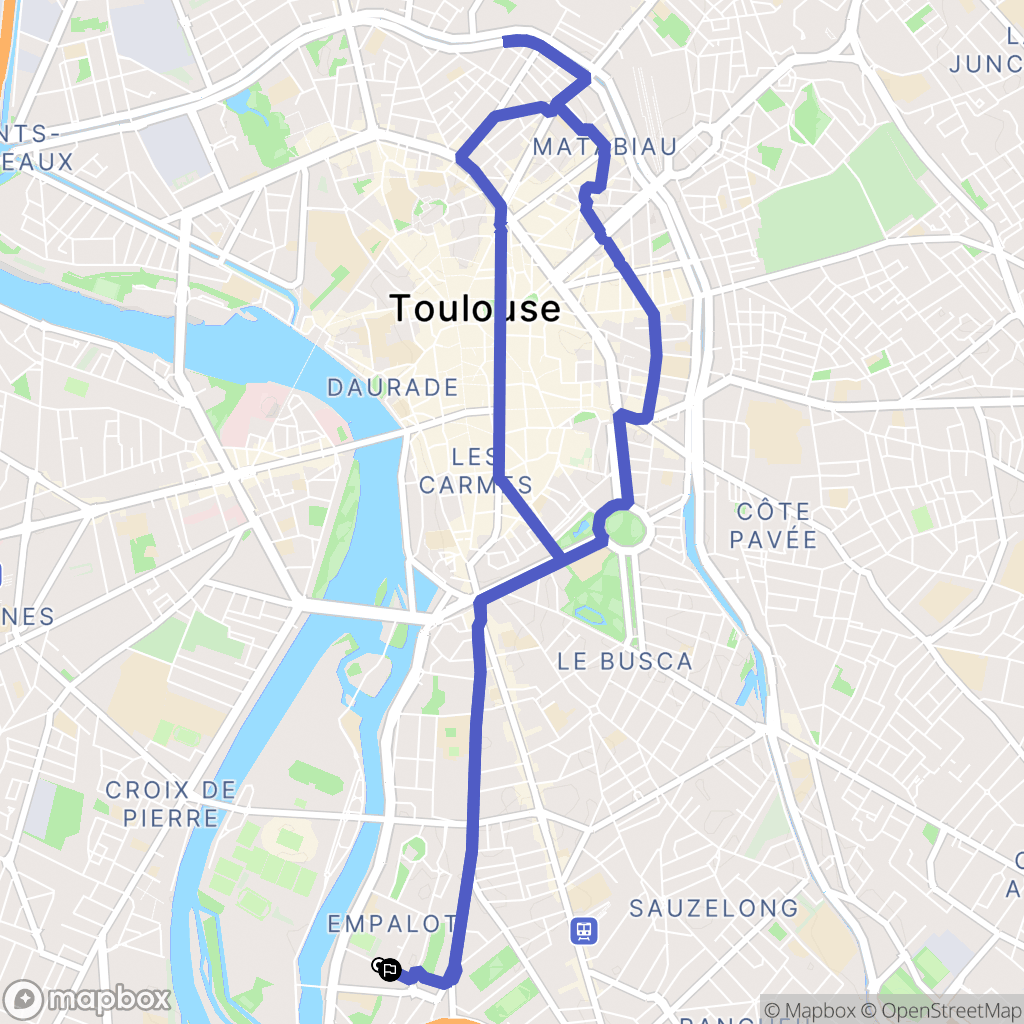Toulouse : carte du parcours de randonnée - France