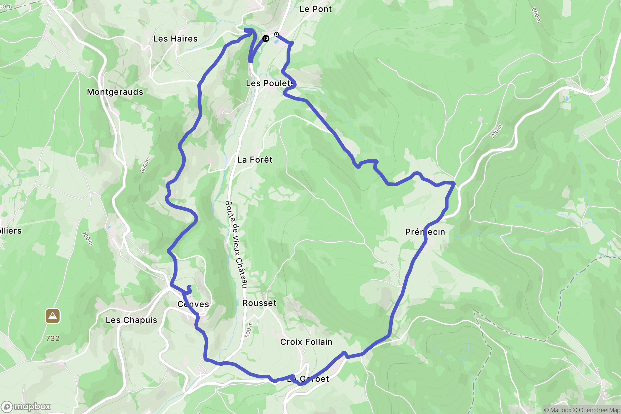 Cenves : carte du parcours de randonnée - France