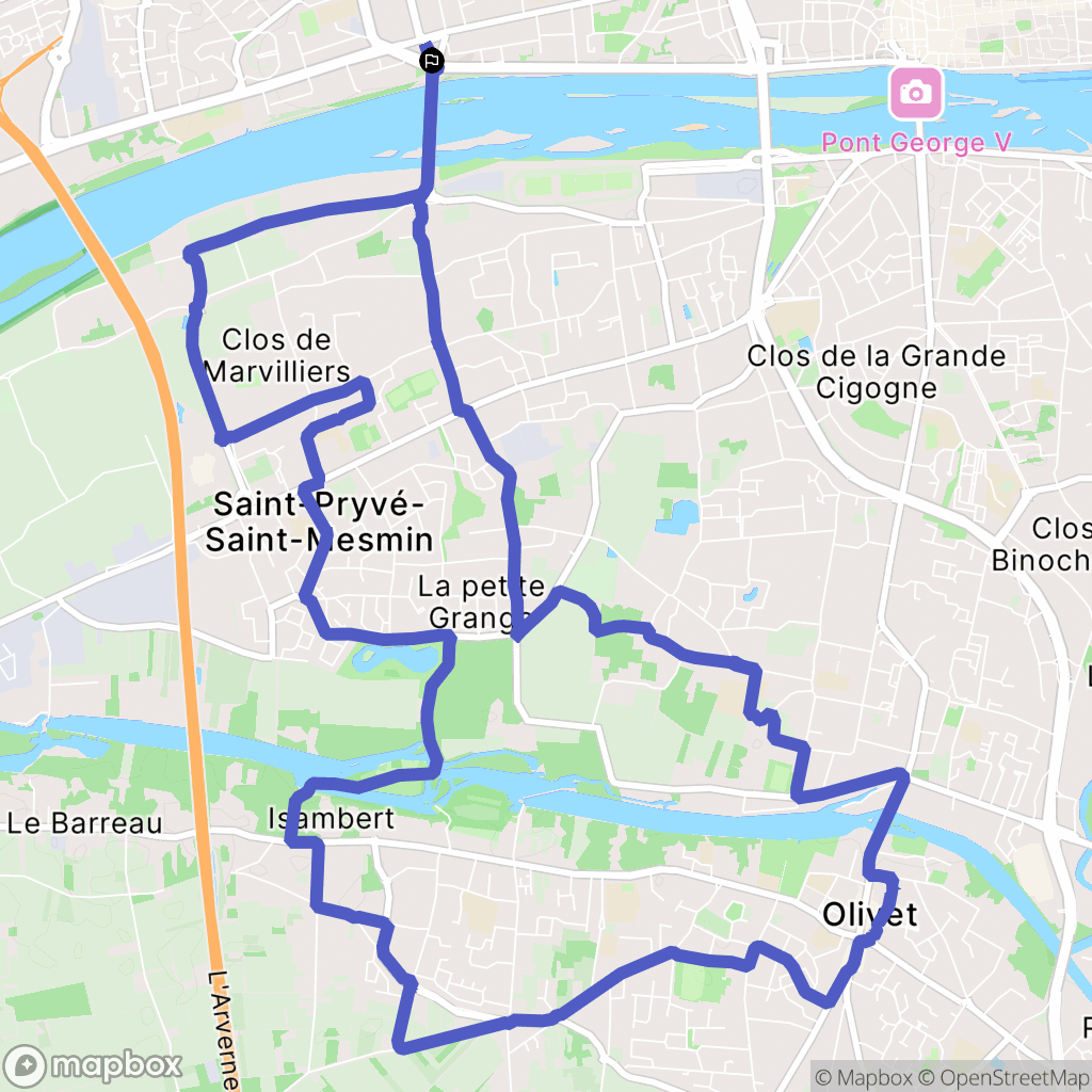 Orléans : carte du parcours de randonnée - France