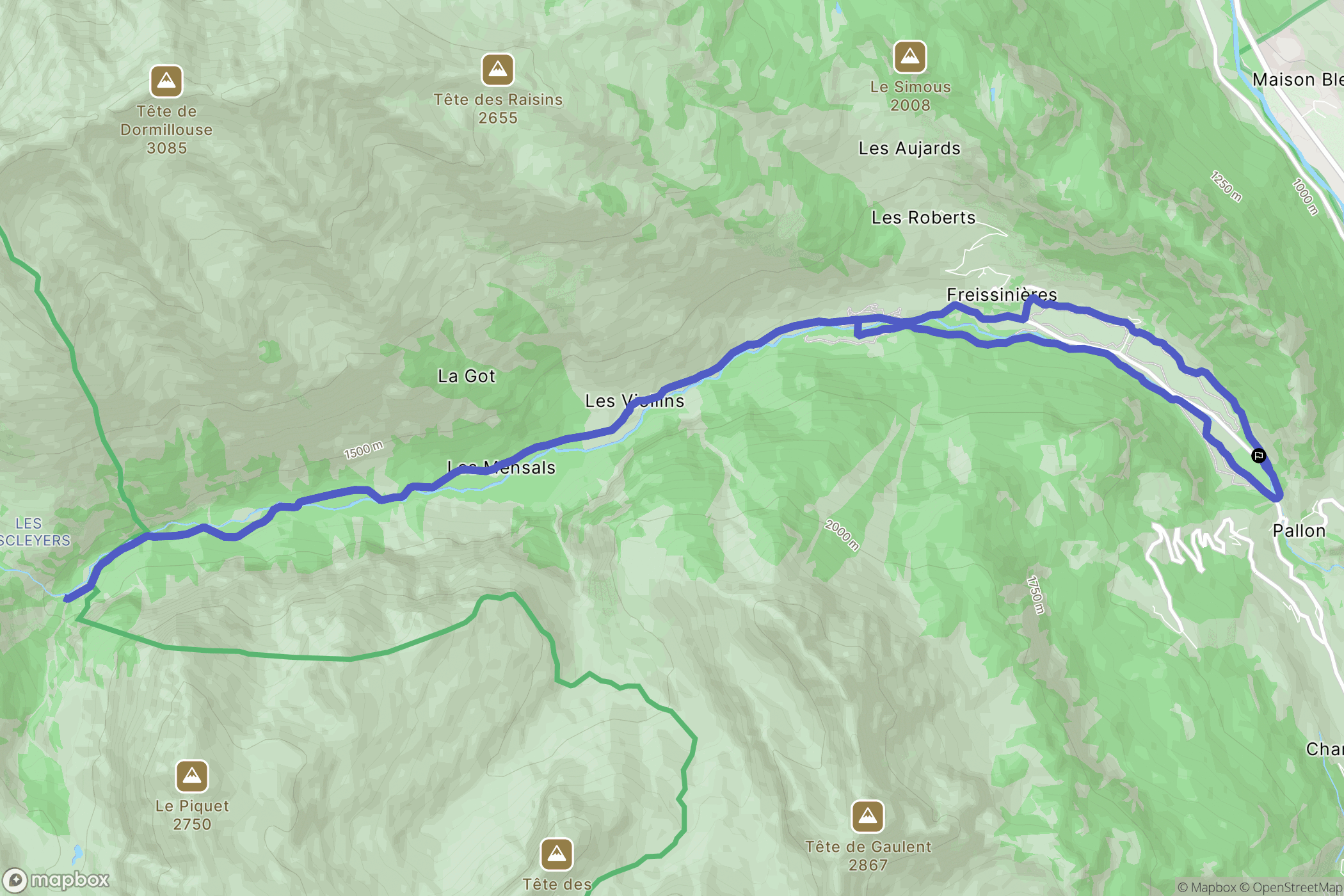 Freissinières : carte du parcours de randonnée - France