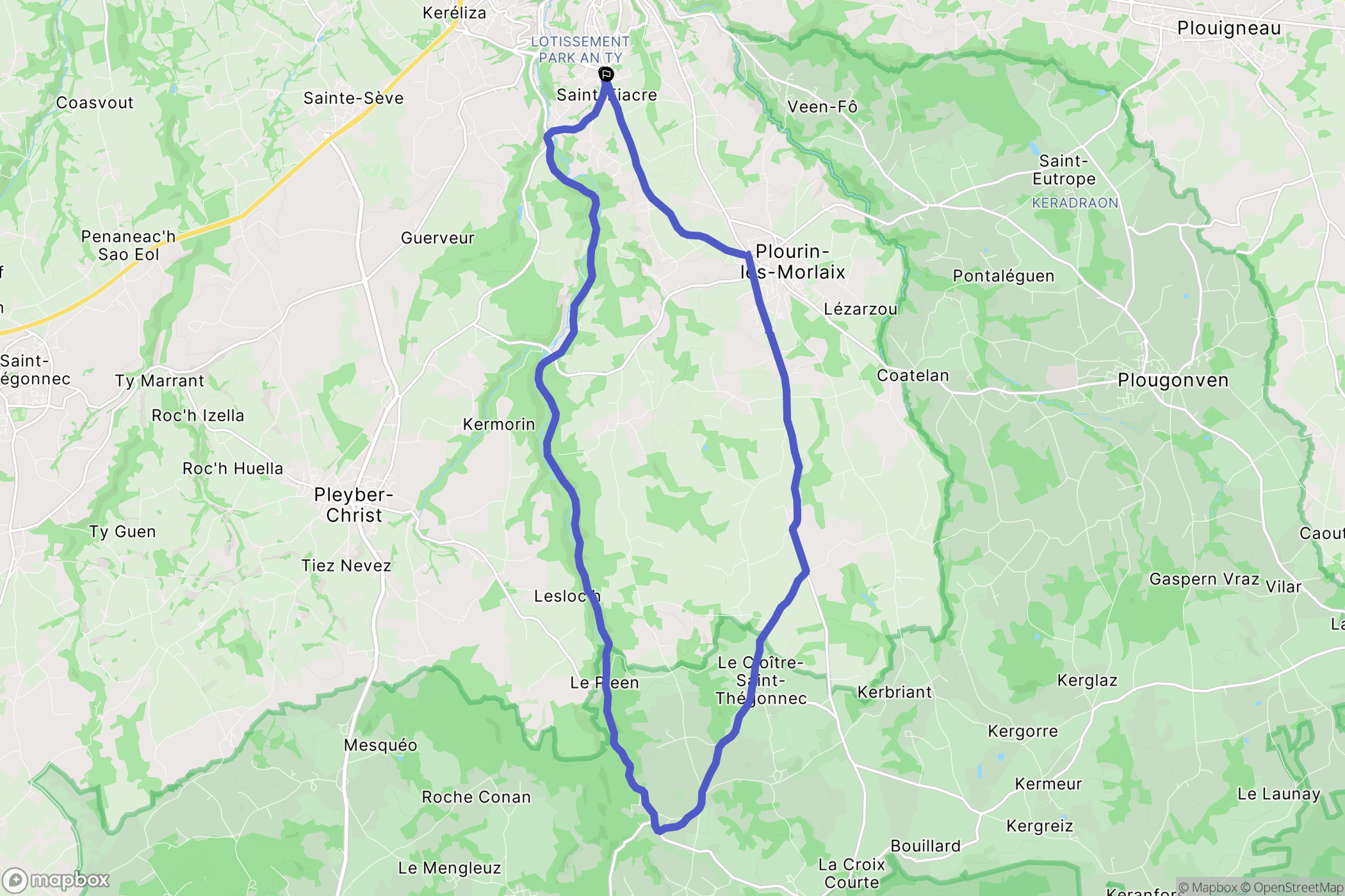 Plourin-lès-Morlaix : carte du parcours de randonnée - France