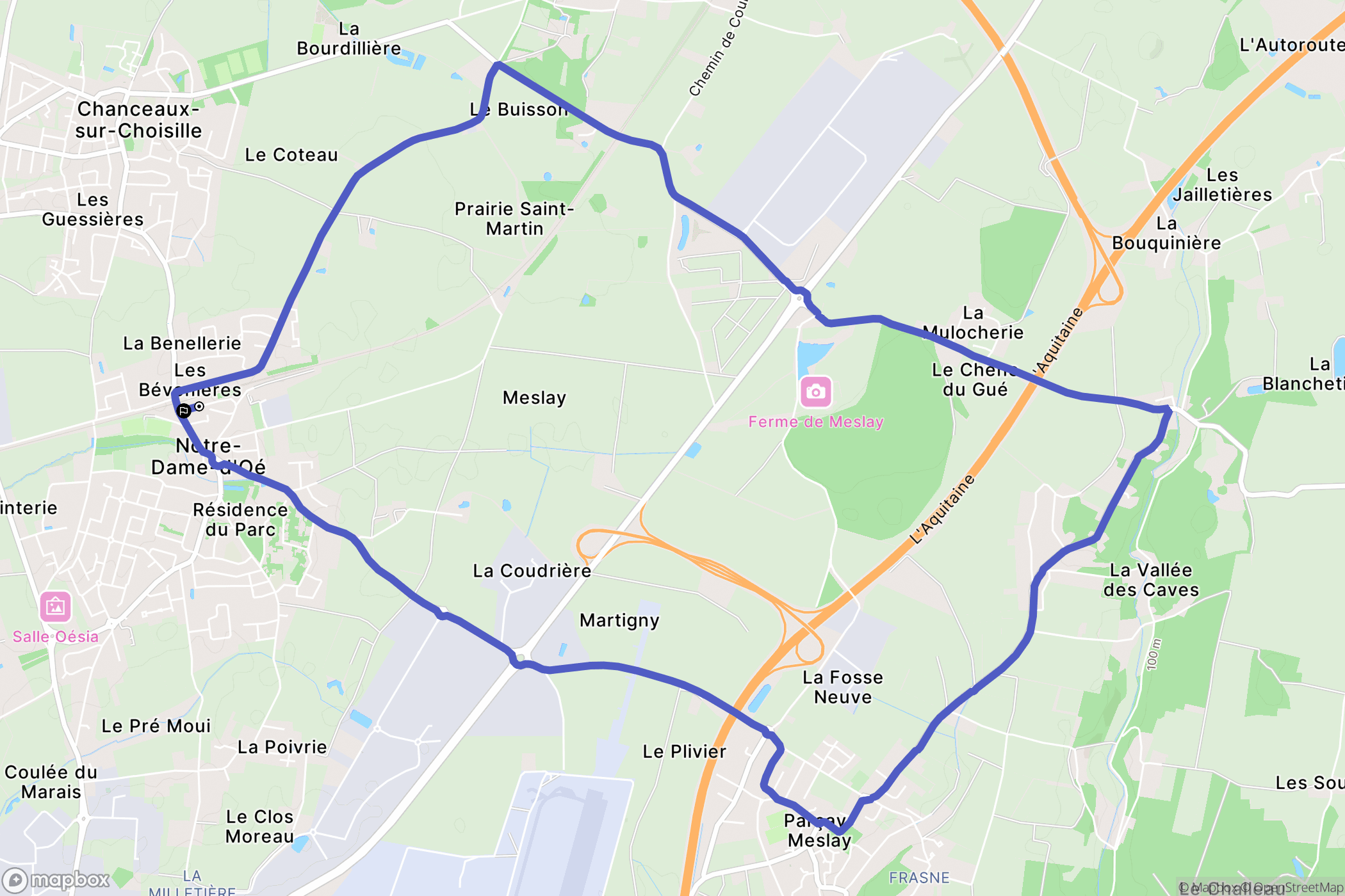 Notre-Dame-d'Oé : carte du parcours de randonnée - France