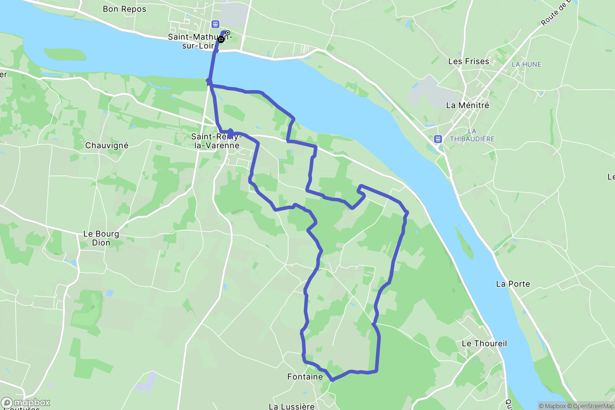 Loire-Authion : carte du parcours de randonnée - France