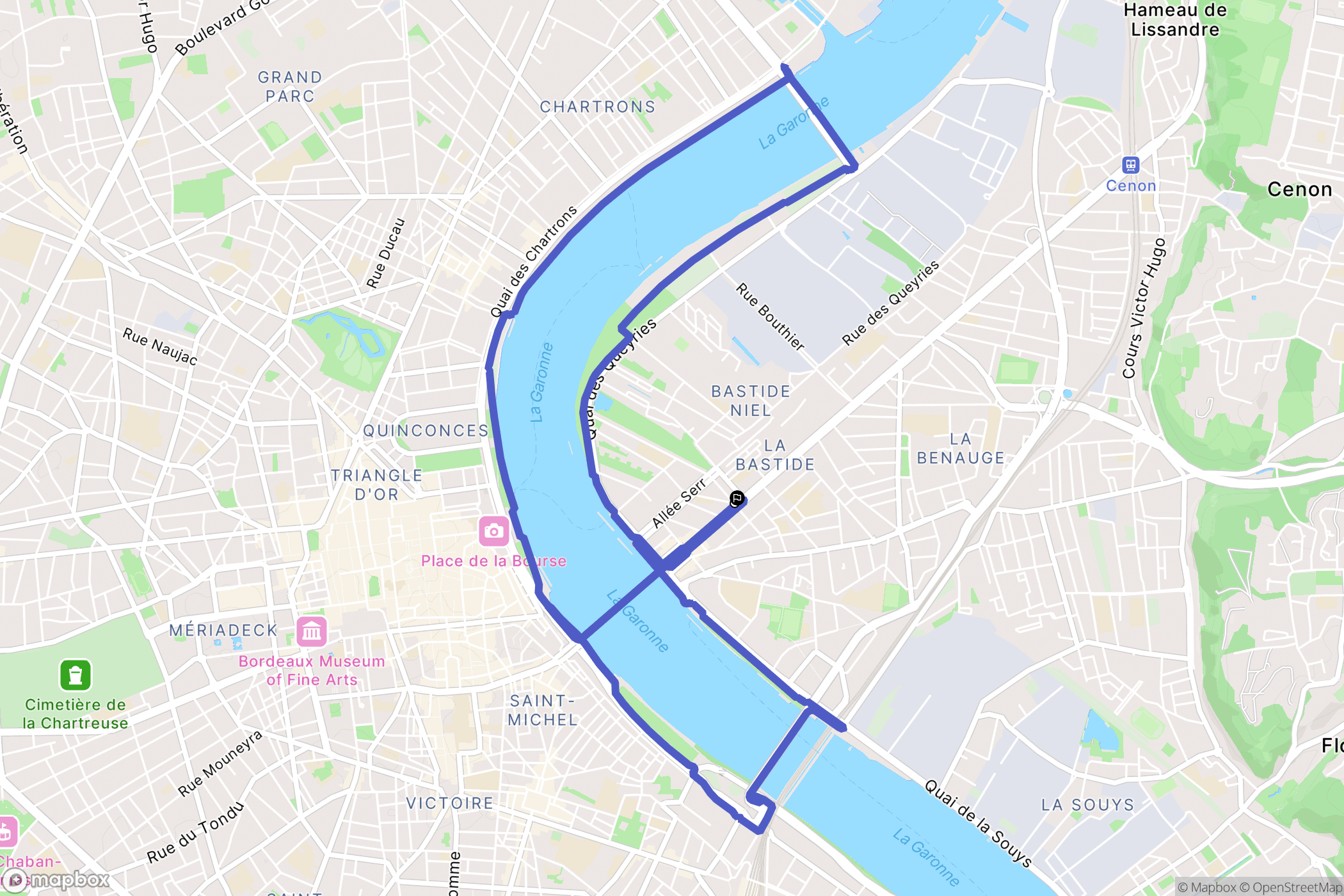 Bordeaux : carte du parcours de randonnée - France