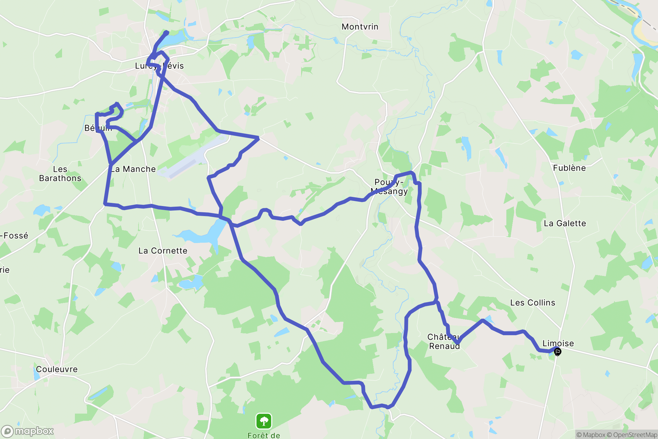 Limoise : carte du parcours de randonnée - France