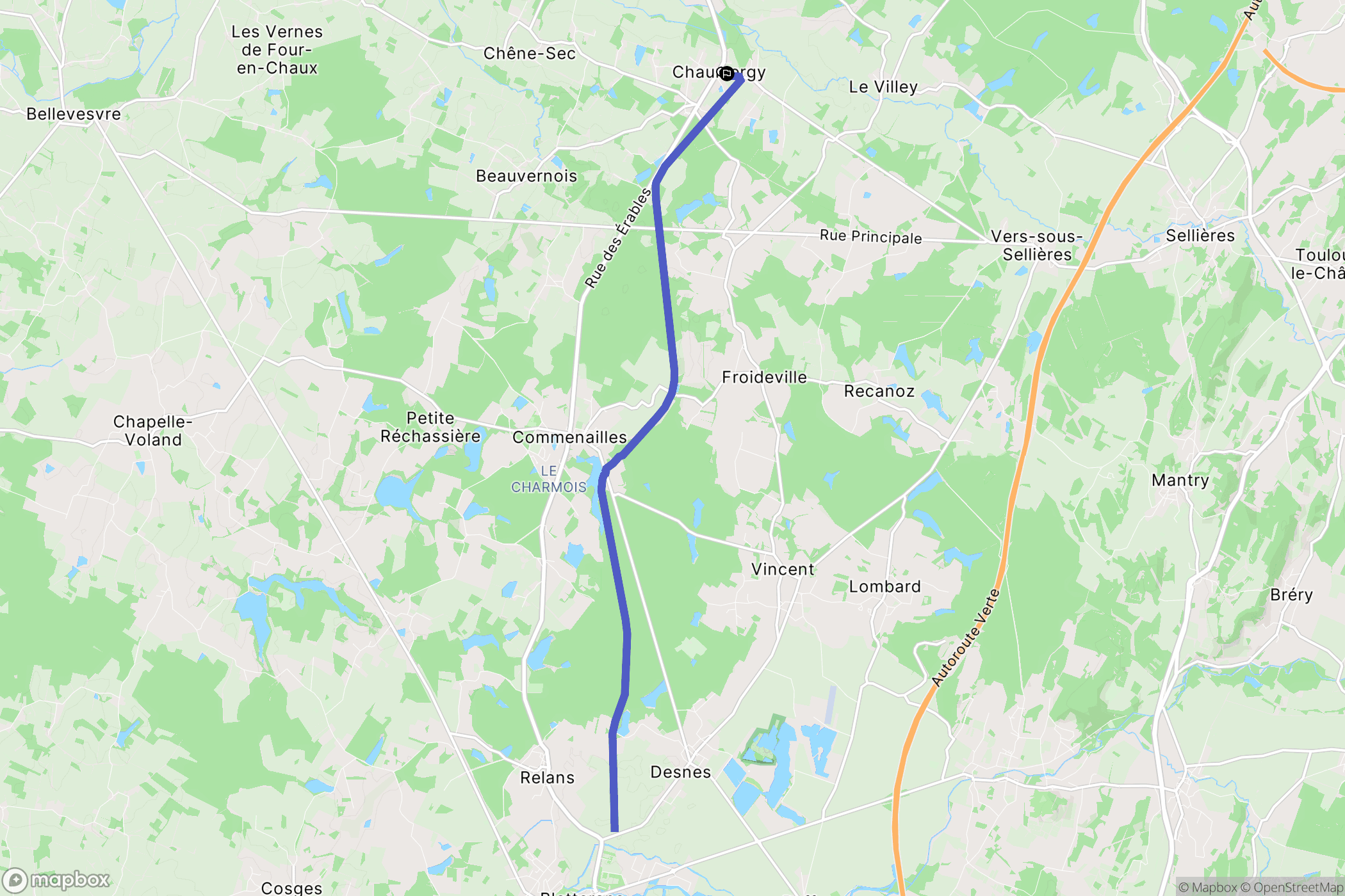 Chaumergy : carte du parcours de randonnée - France
