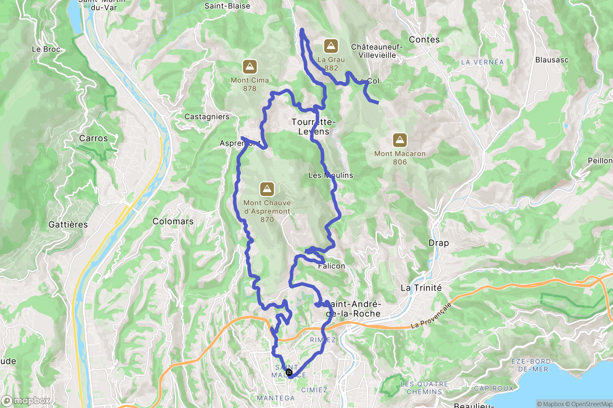 Nice : carte du parcours de randonnée - France