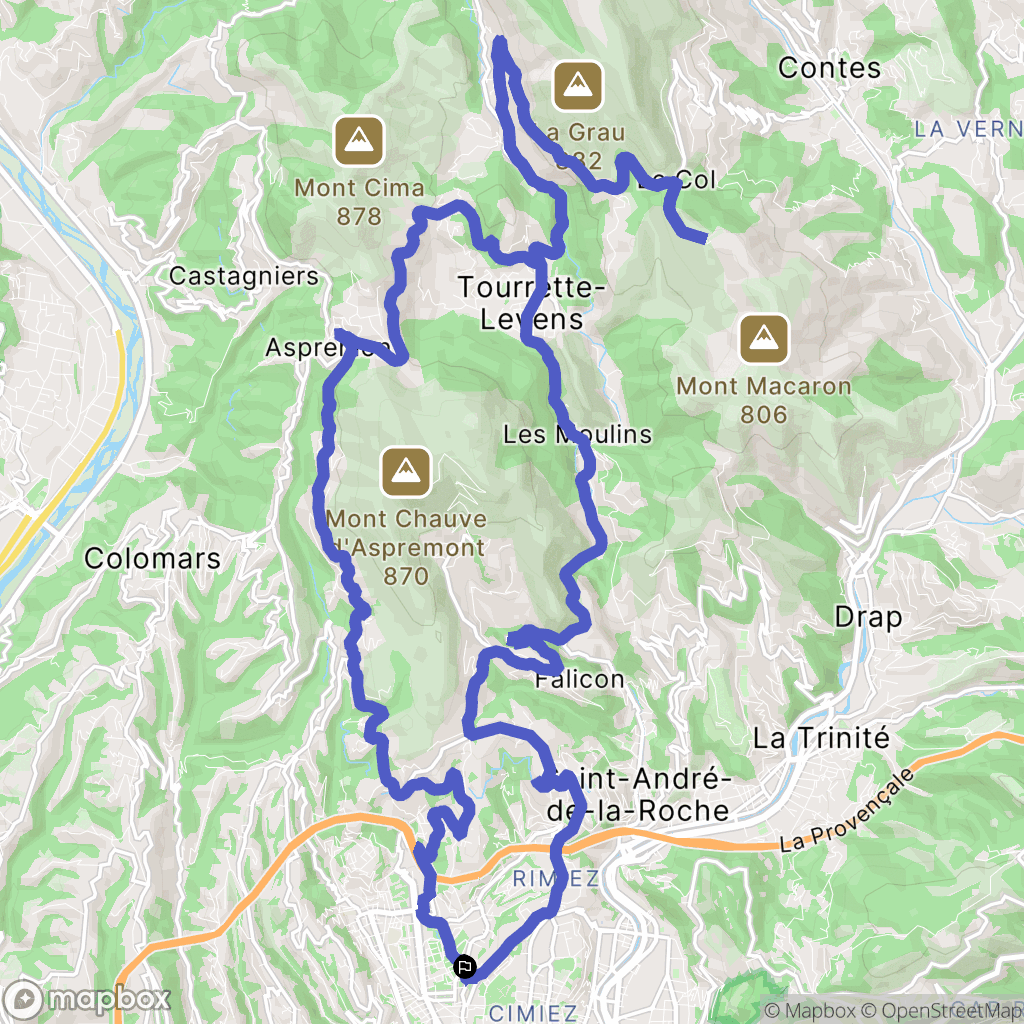 Nice : carte du parcours de randonnée - France