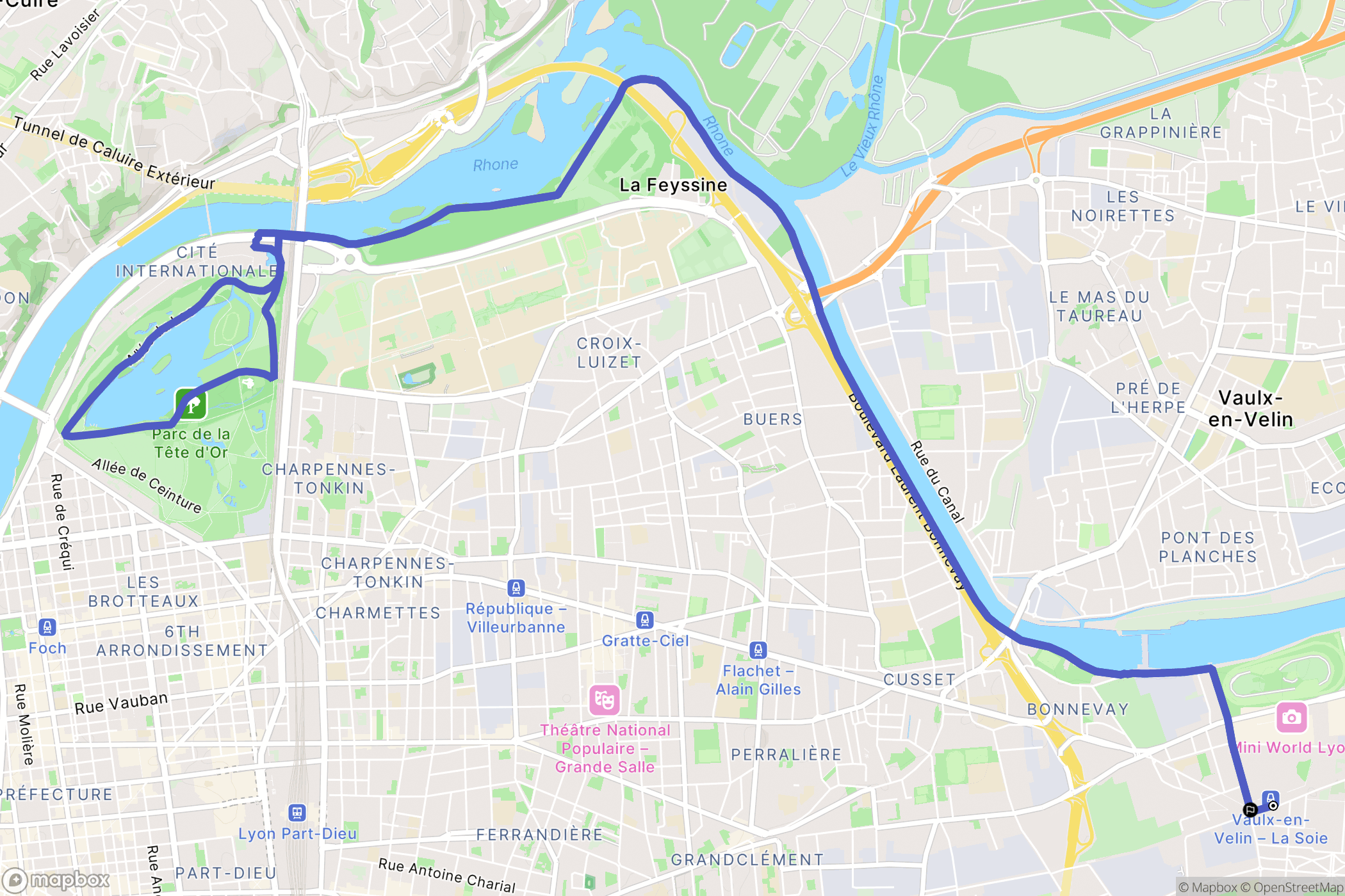 Vaulx-en-Velin : carte du parcours de randonnée - France